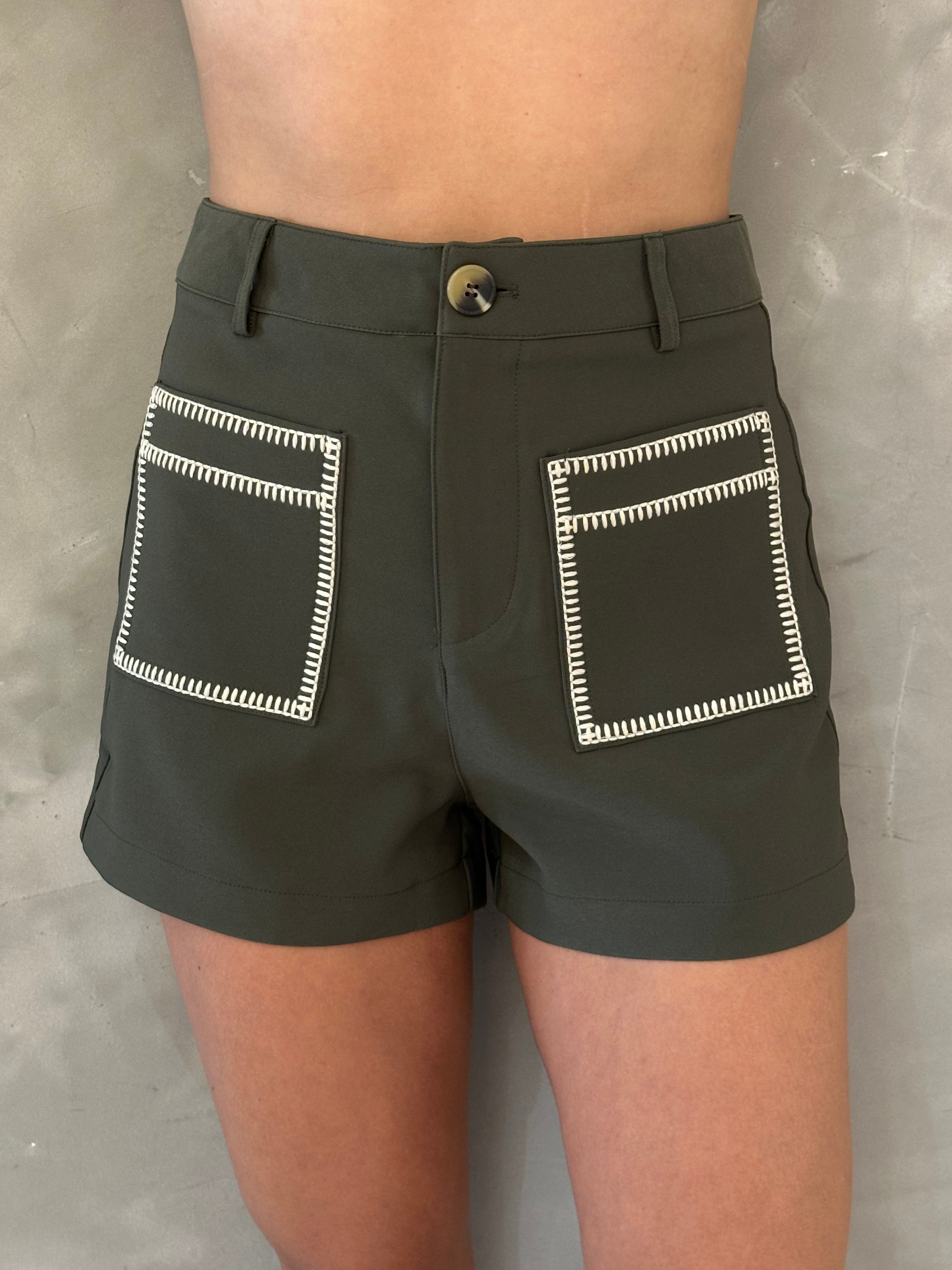 MILA OLIVE EMBROIDERED SHORTS