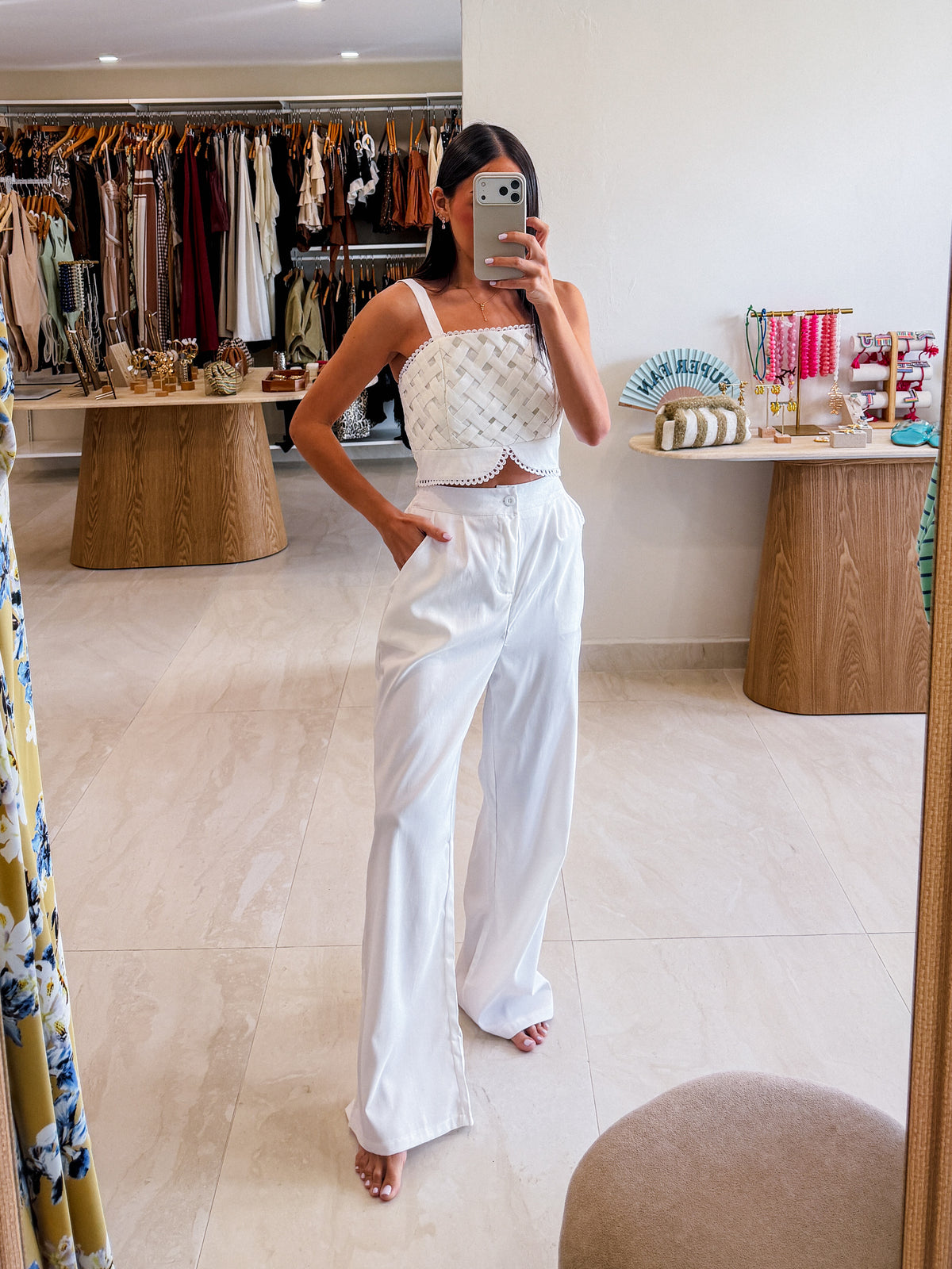 MITSY WHITE SMOCK TOP AND PANTS SET