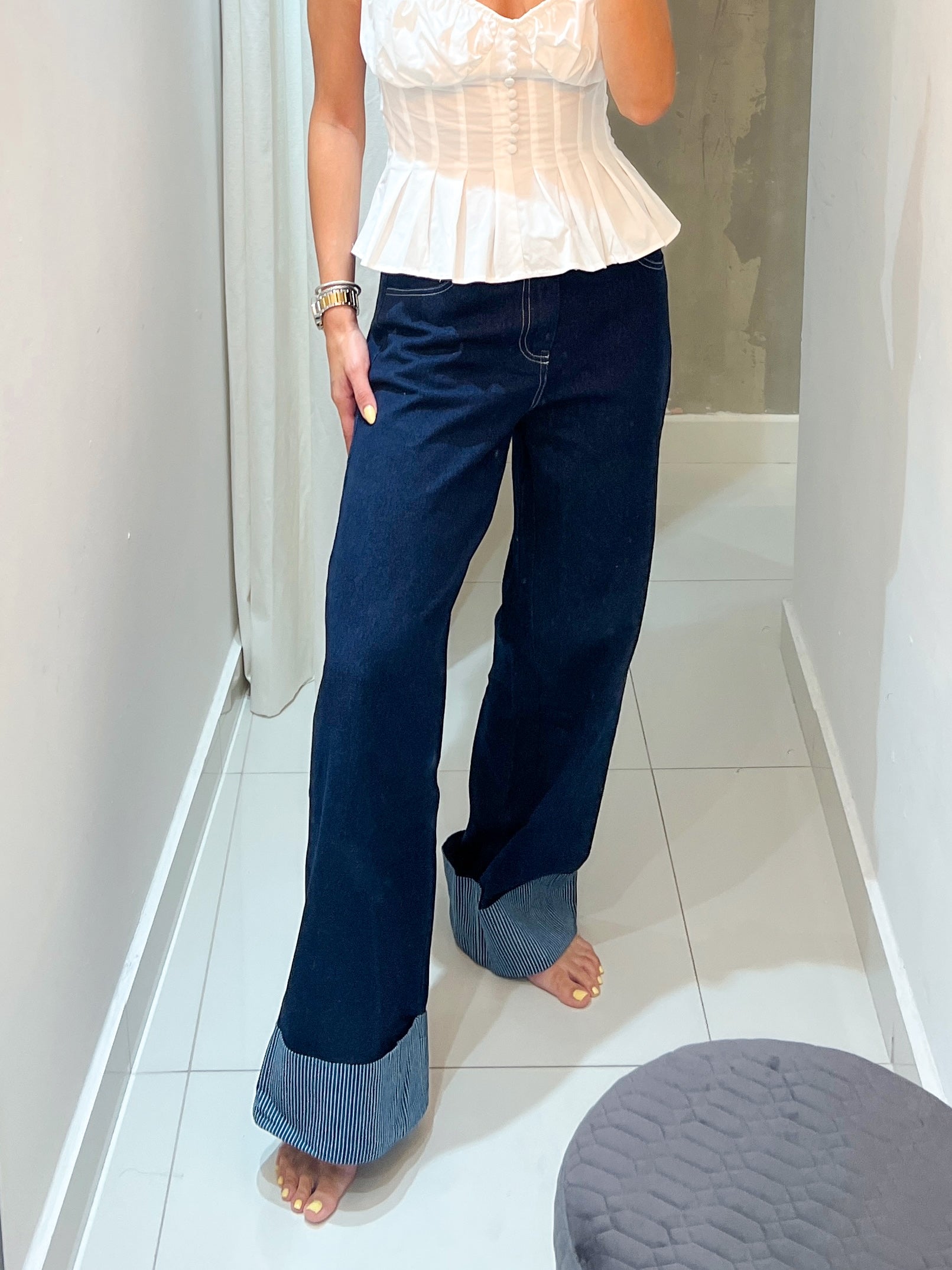 MARIANA STRIPE CUFF LOW RISE JEANS