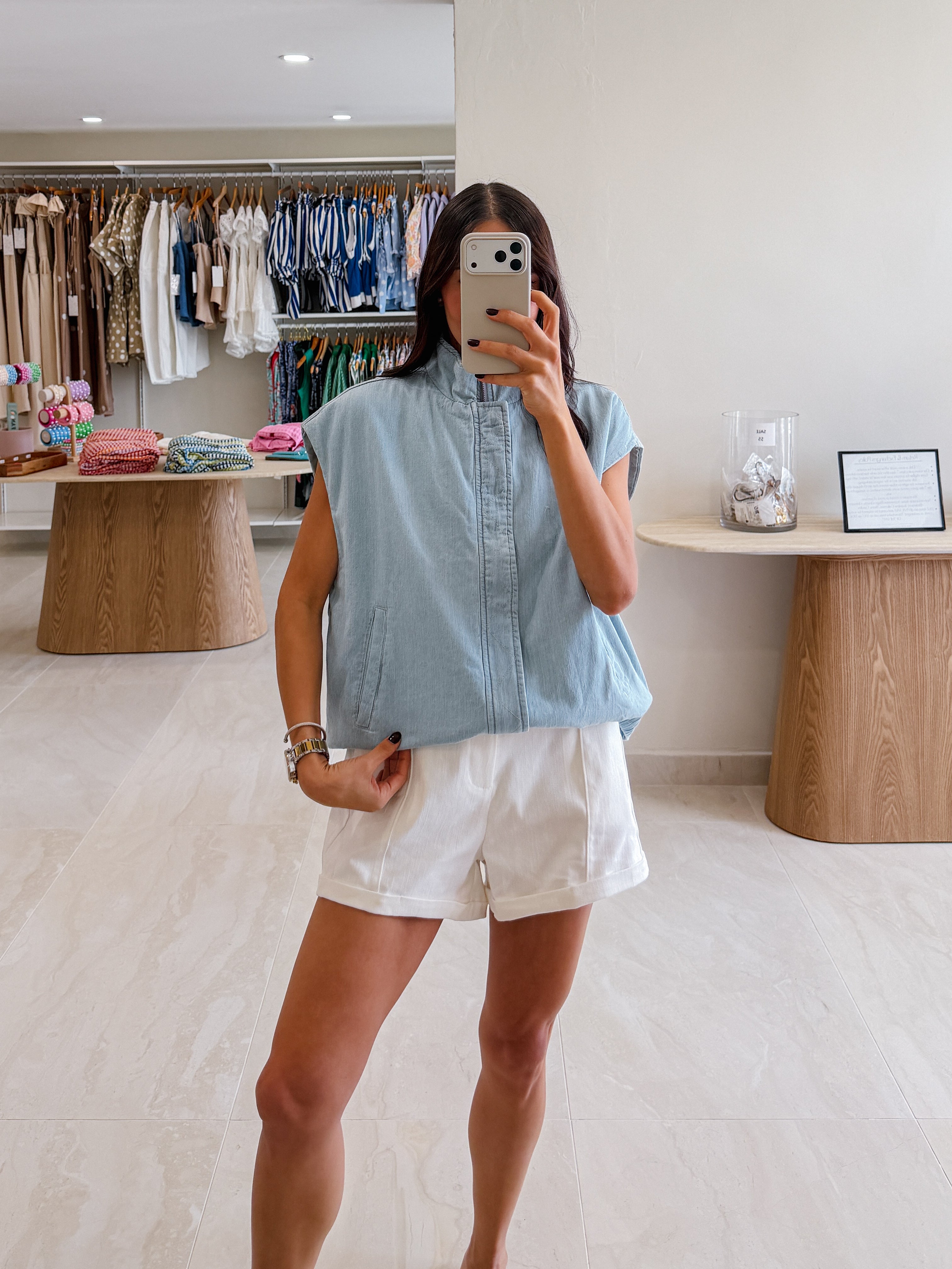 KATIANA LIGHT DENIM BOMBER VEST