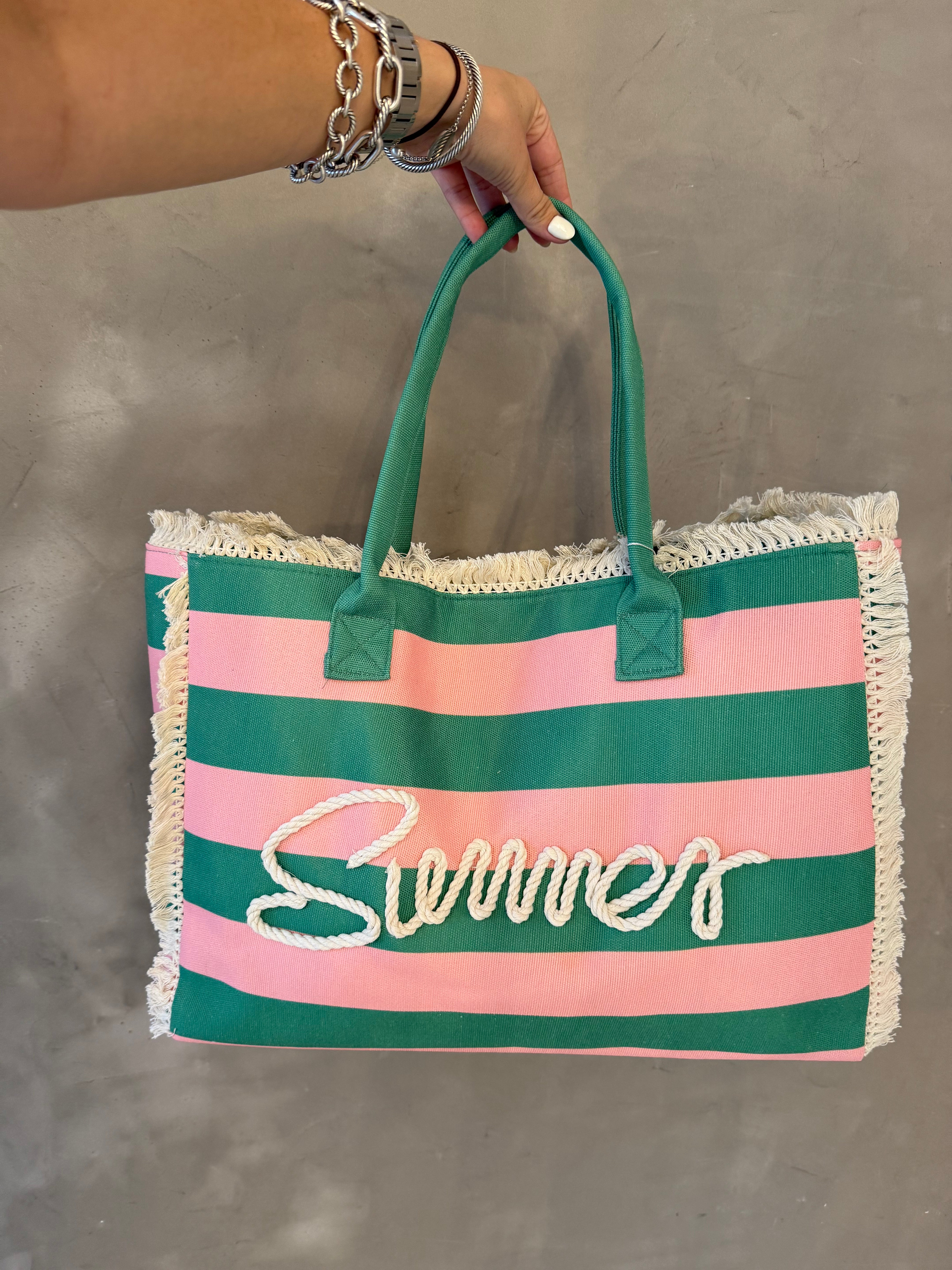 SUMMER GREEN & PINK TOTE BAG