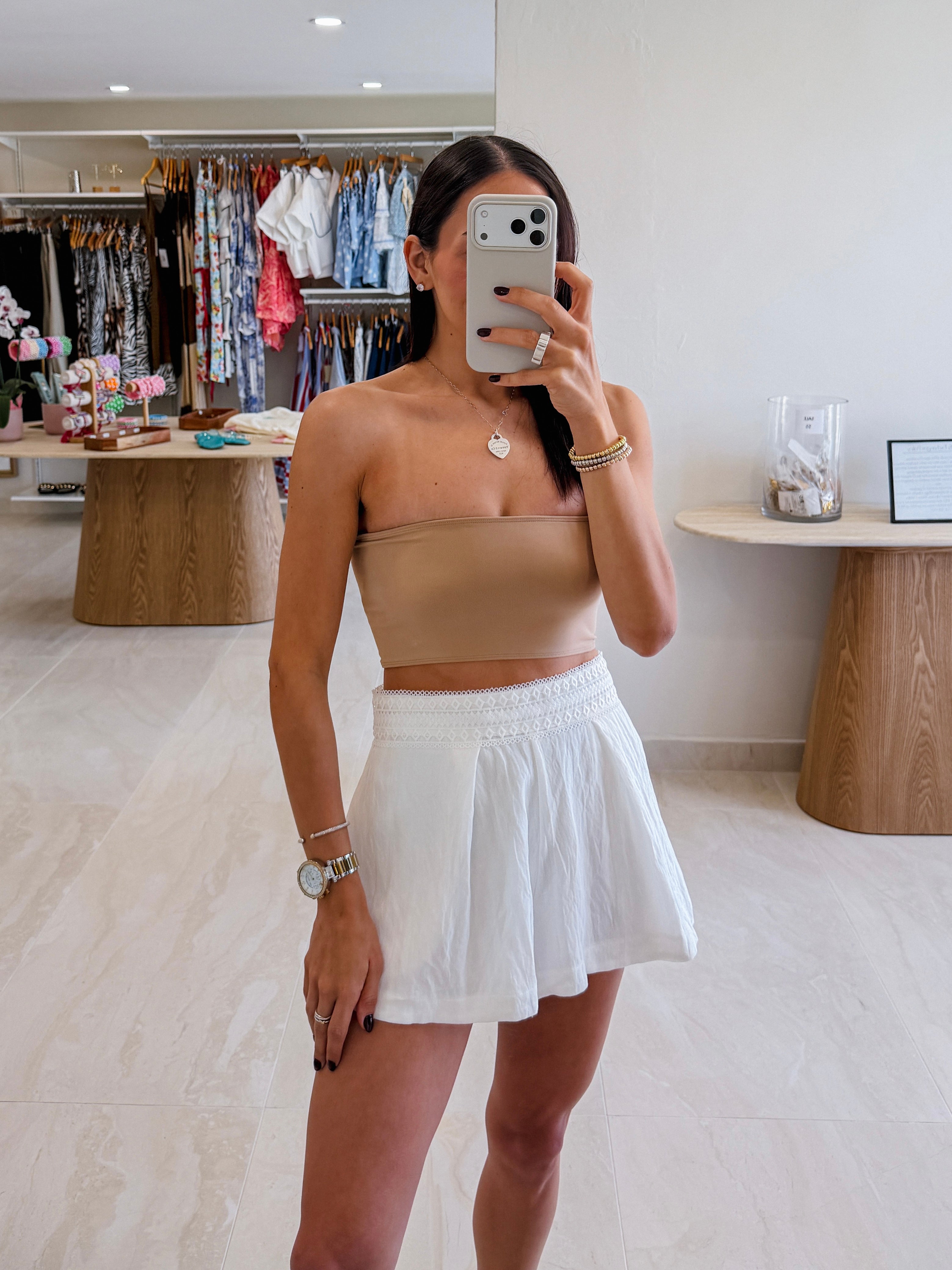 MICA EYELET TRIM WHITE SHORTS