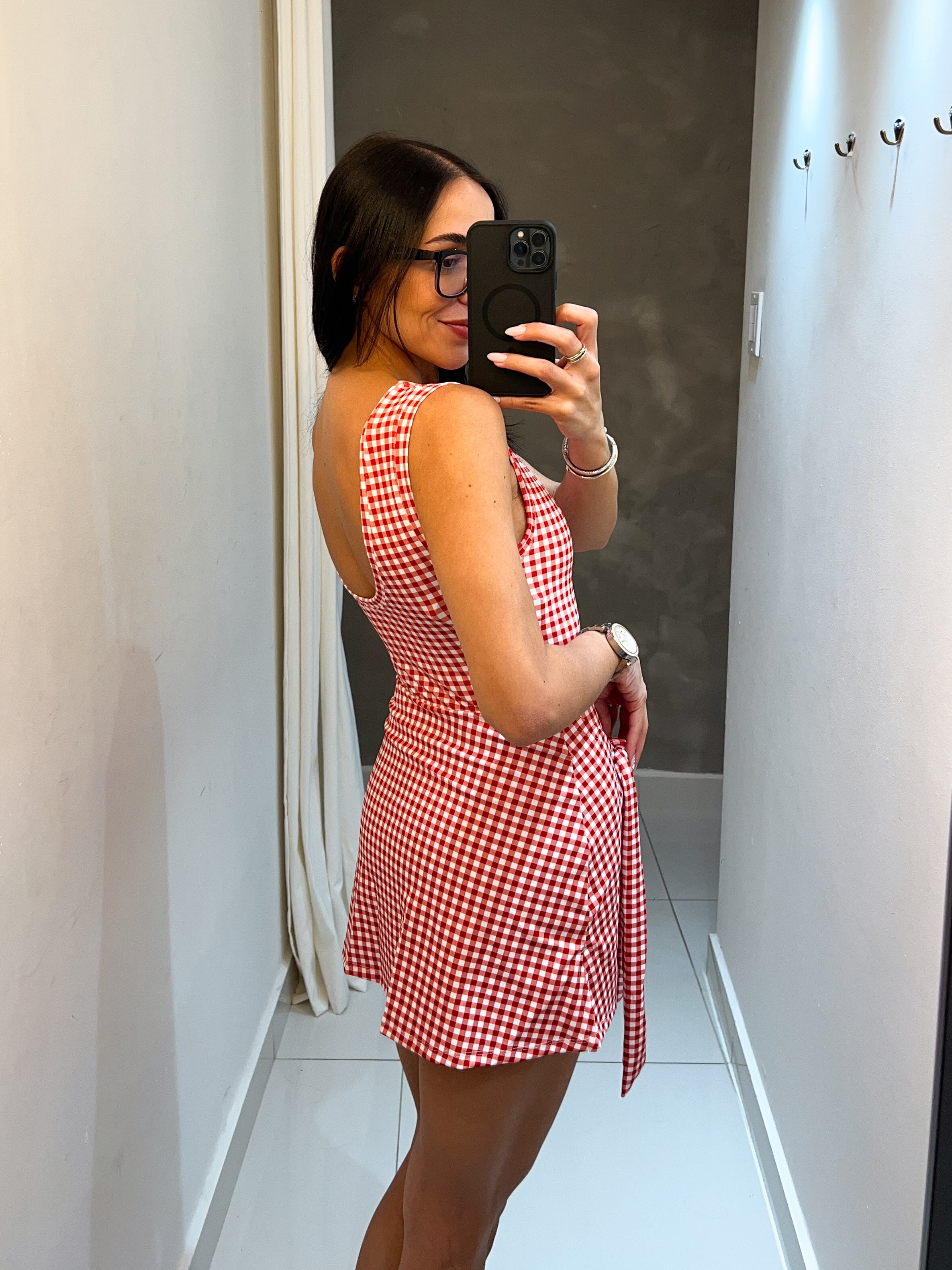 CINDY RED CHECKER WRAP ACTIVE ROMPER