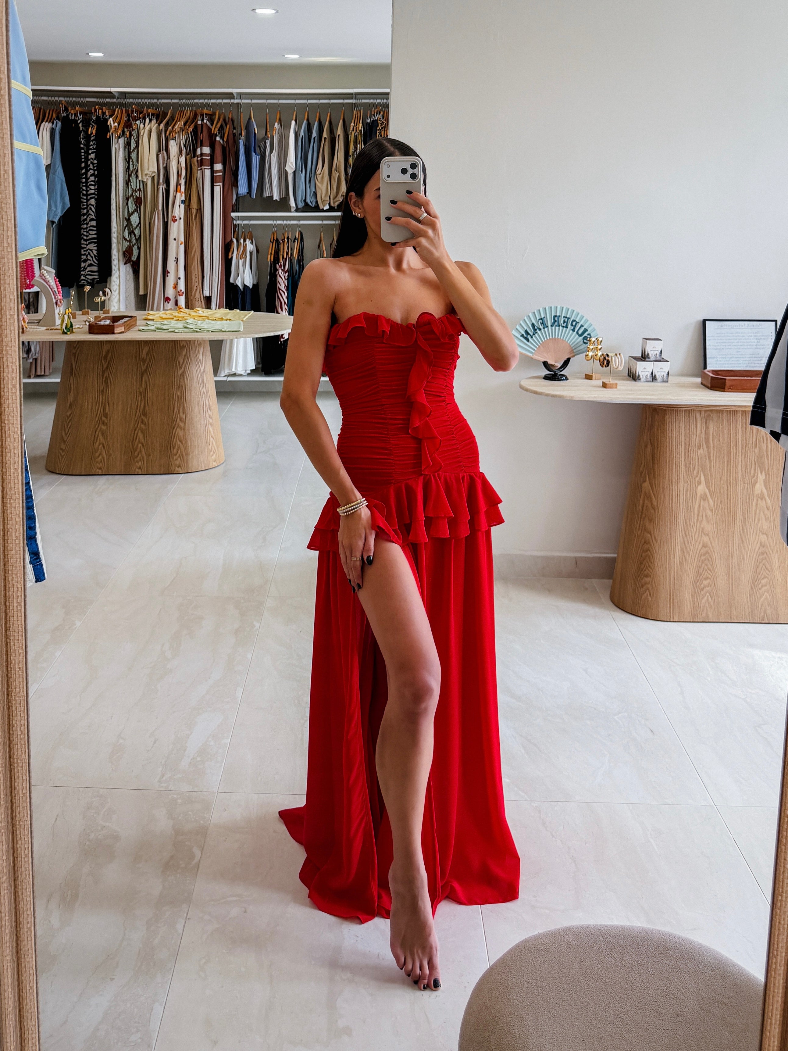 AURORA STRAPLESS RUCHED GOWN