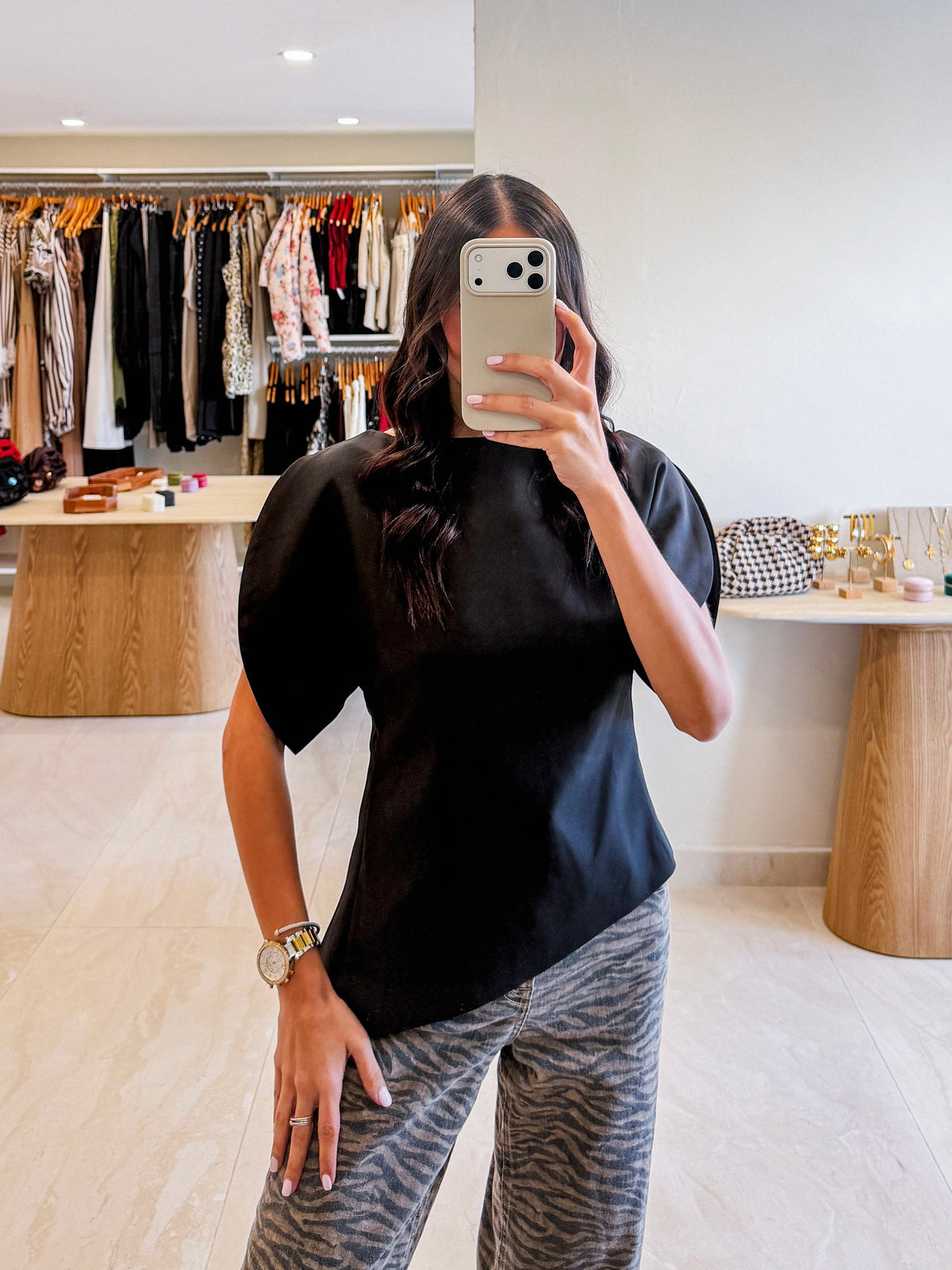ANAHI BLACK BOAT NECK BLOUSE