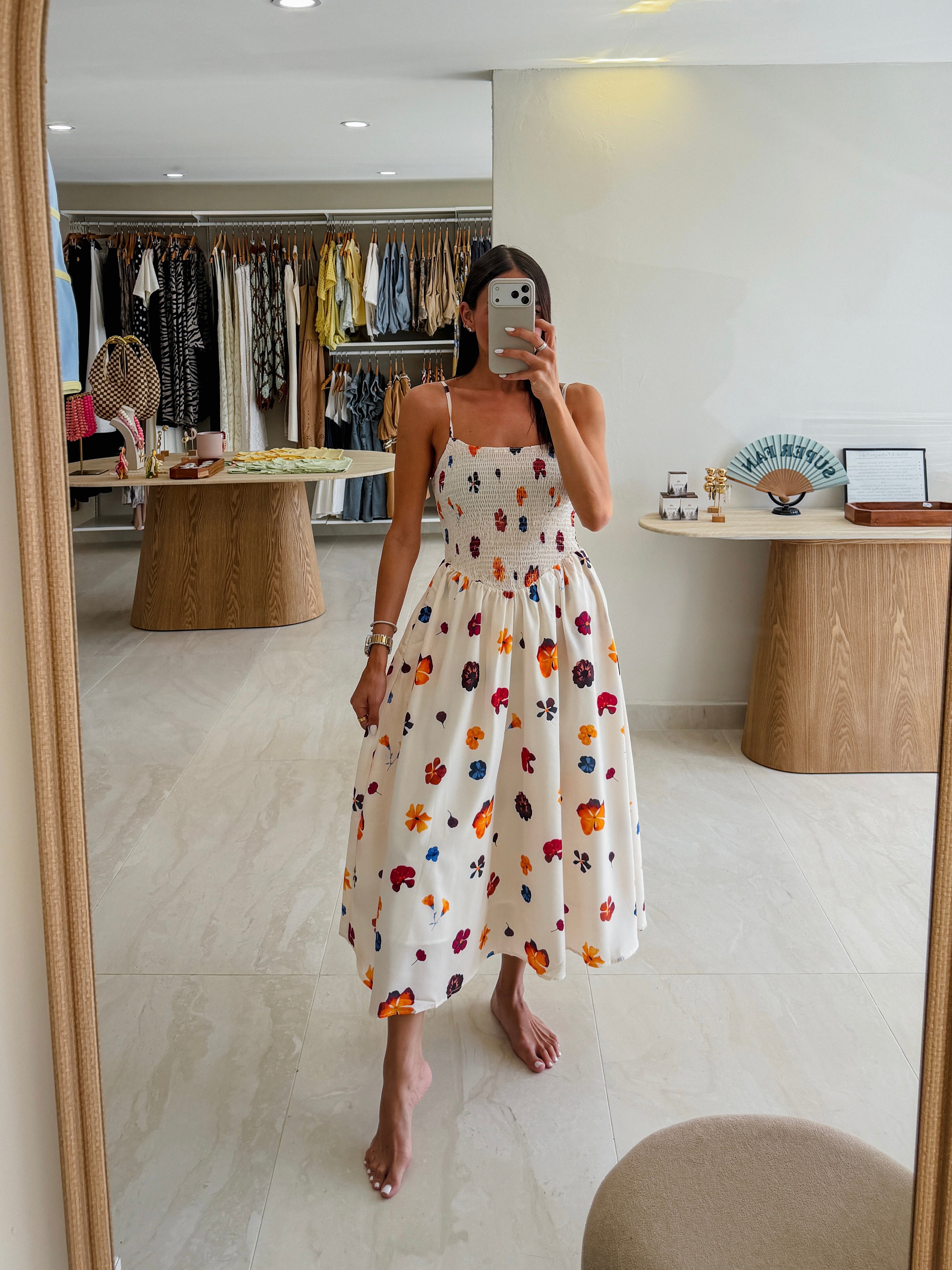 VALENTINA FLORAL SMOCKED MIDI DRESS