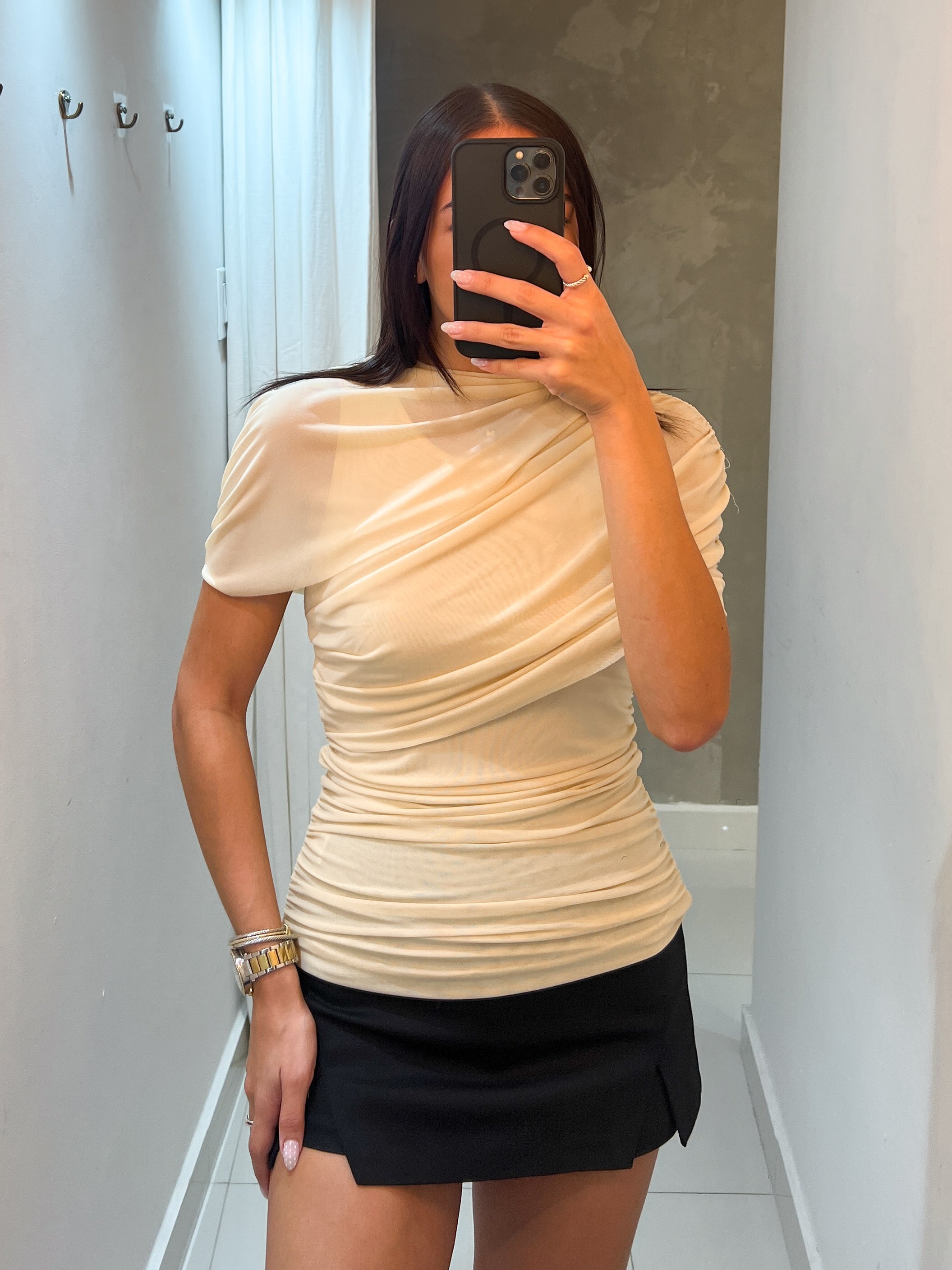 IVE IVORY MESH PRINT TOP