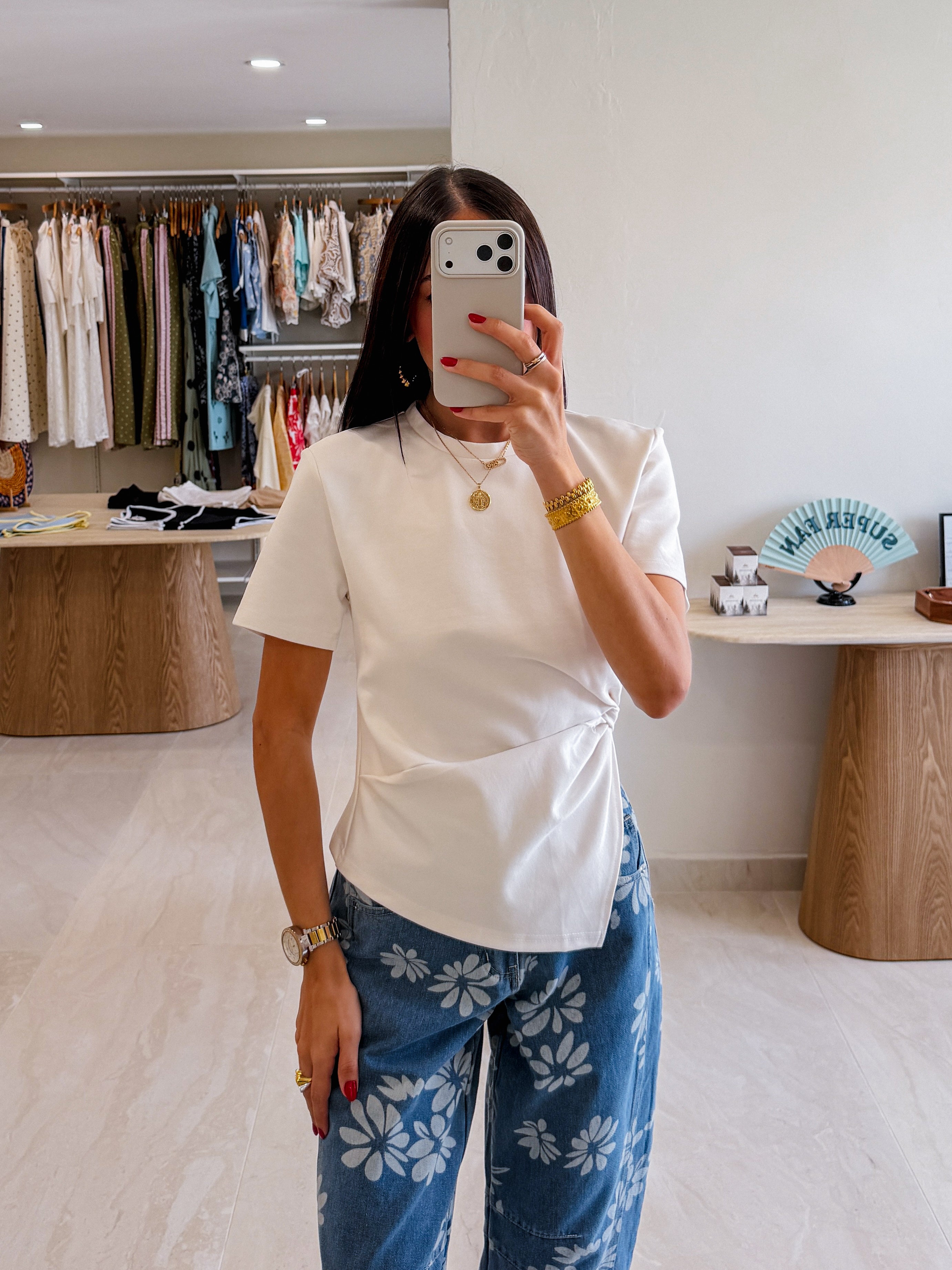 MELANIE EGRET WHITE SIDE SLIT TOP