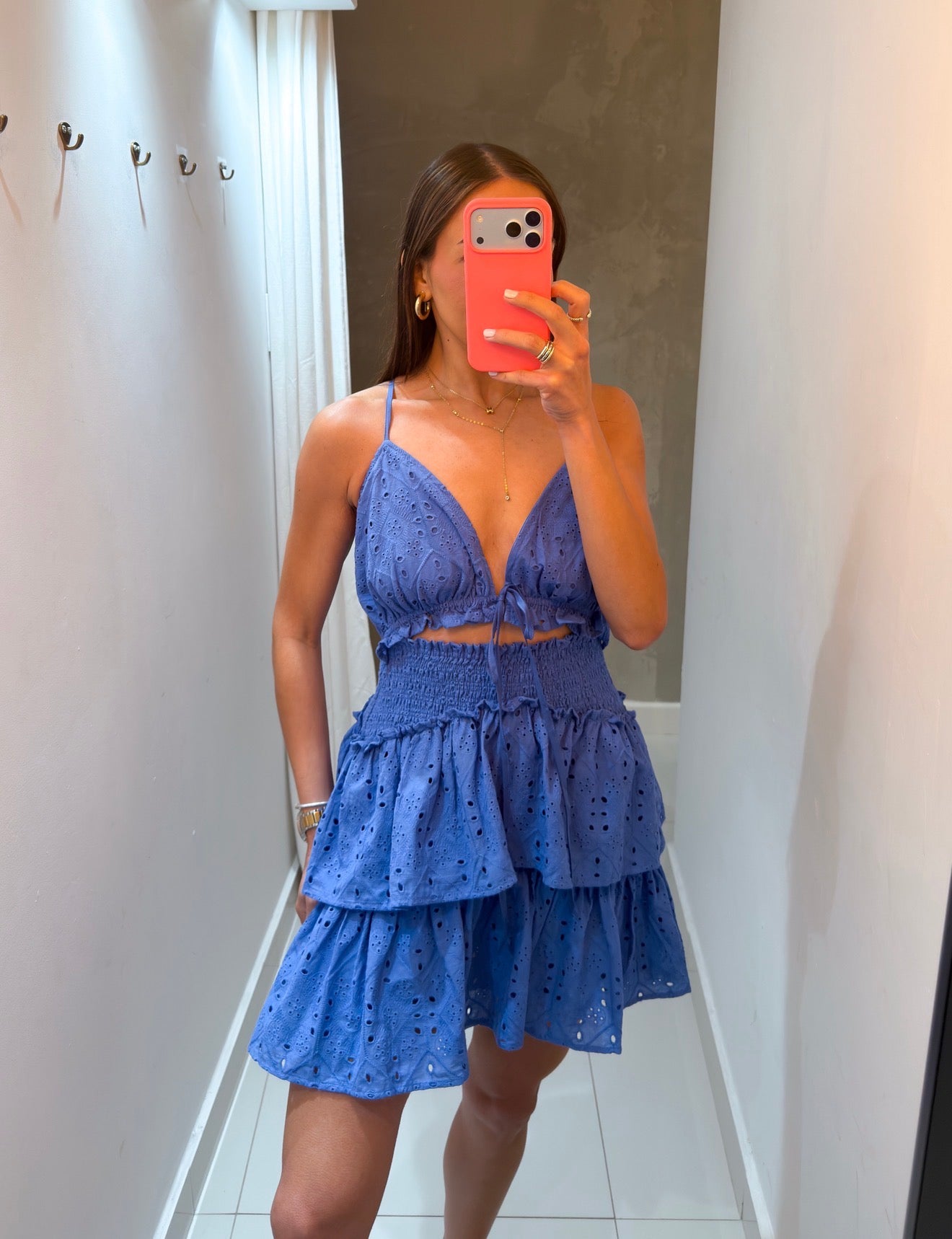 MARLEY EYELET RUFFLE MINI DRESS