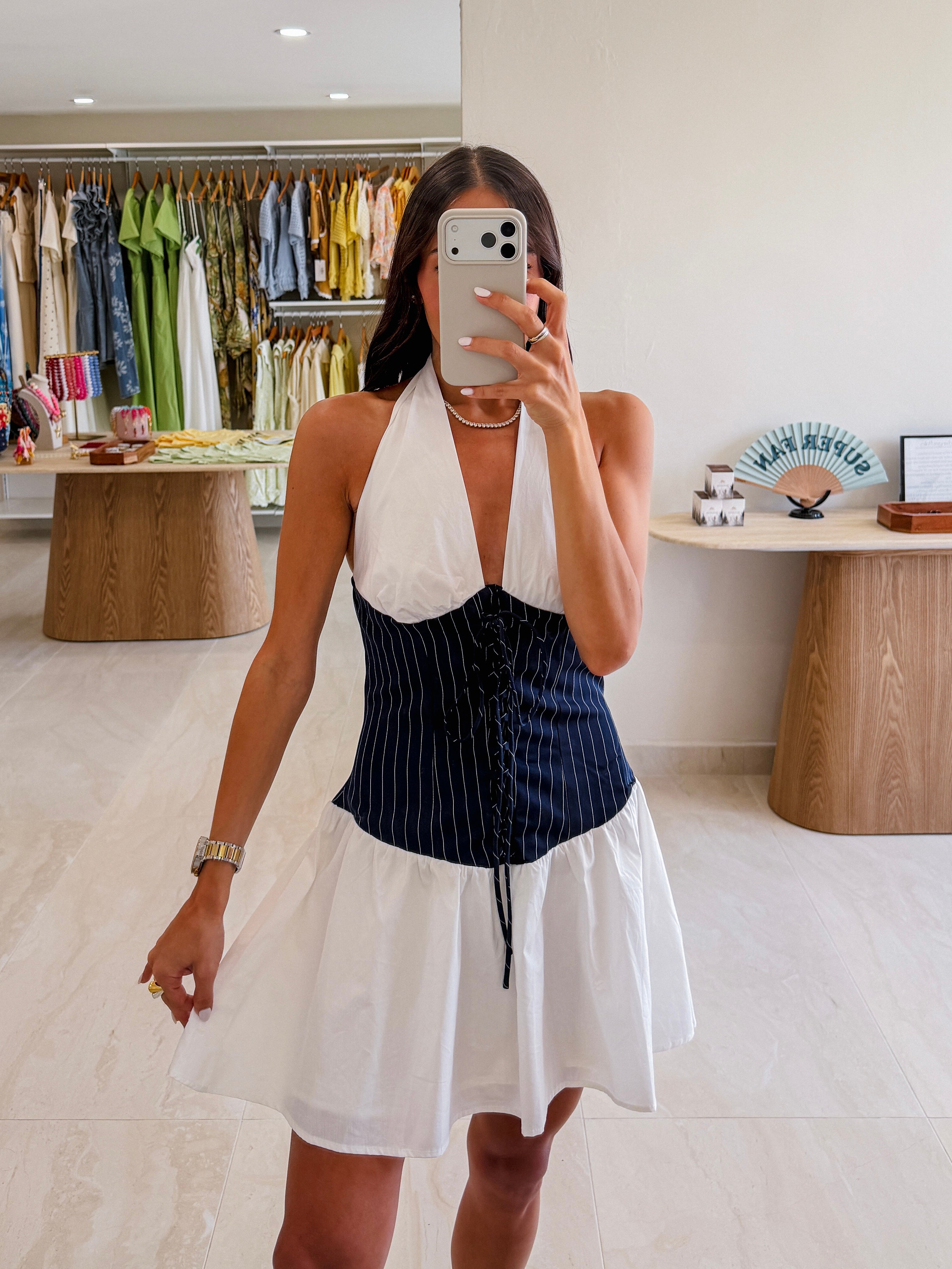 FABIANA HALTER CONTRAST DRESS