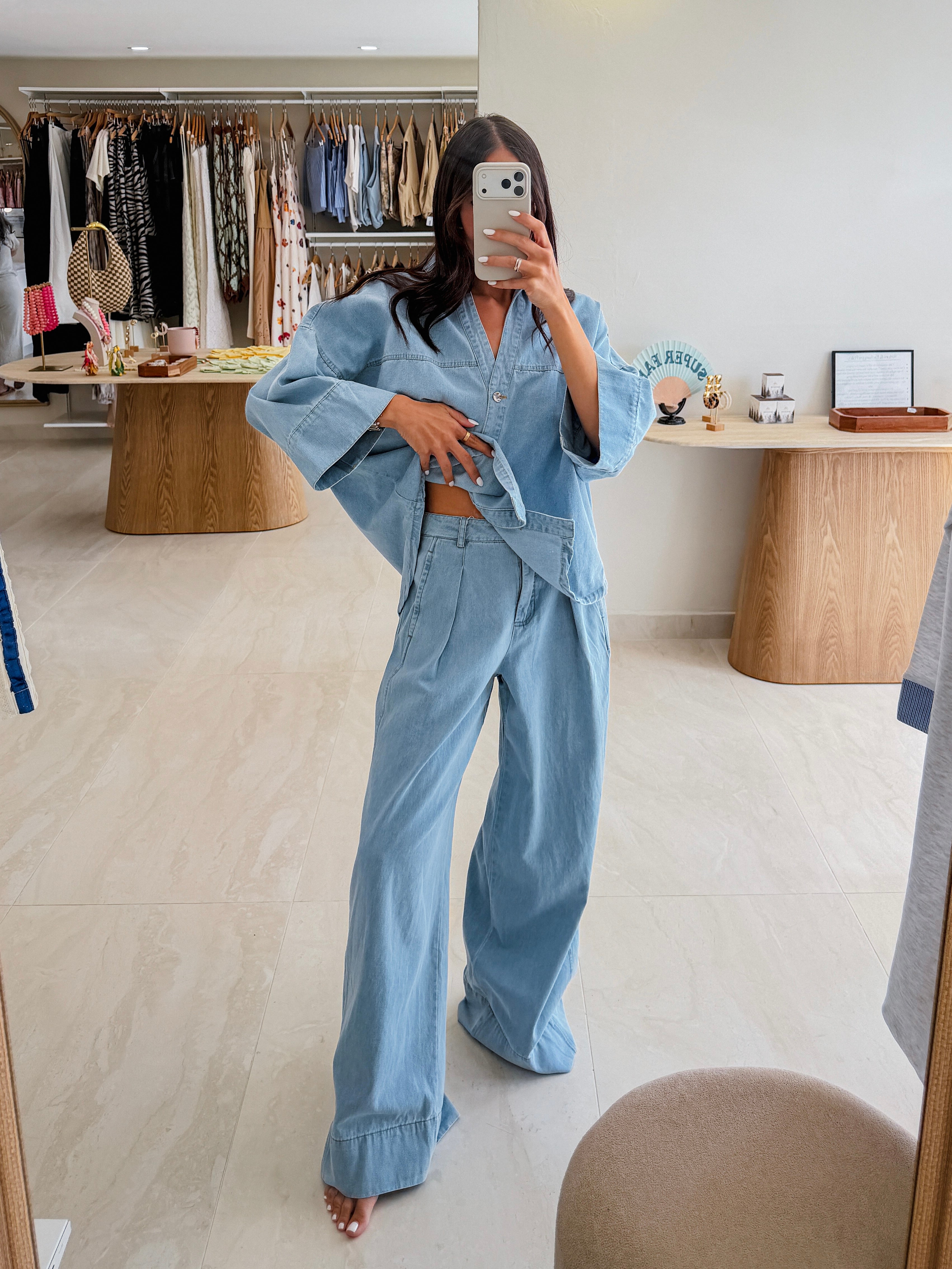 VANIA LIGHT DENIM PANTS SET