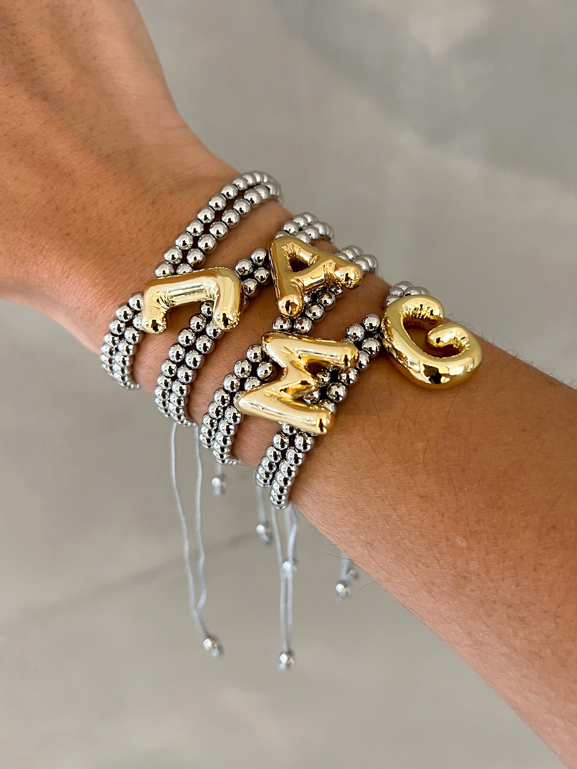 MARISSA TWO TONE BUBBLE  INITIAL BRACELET