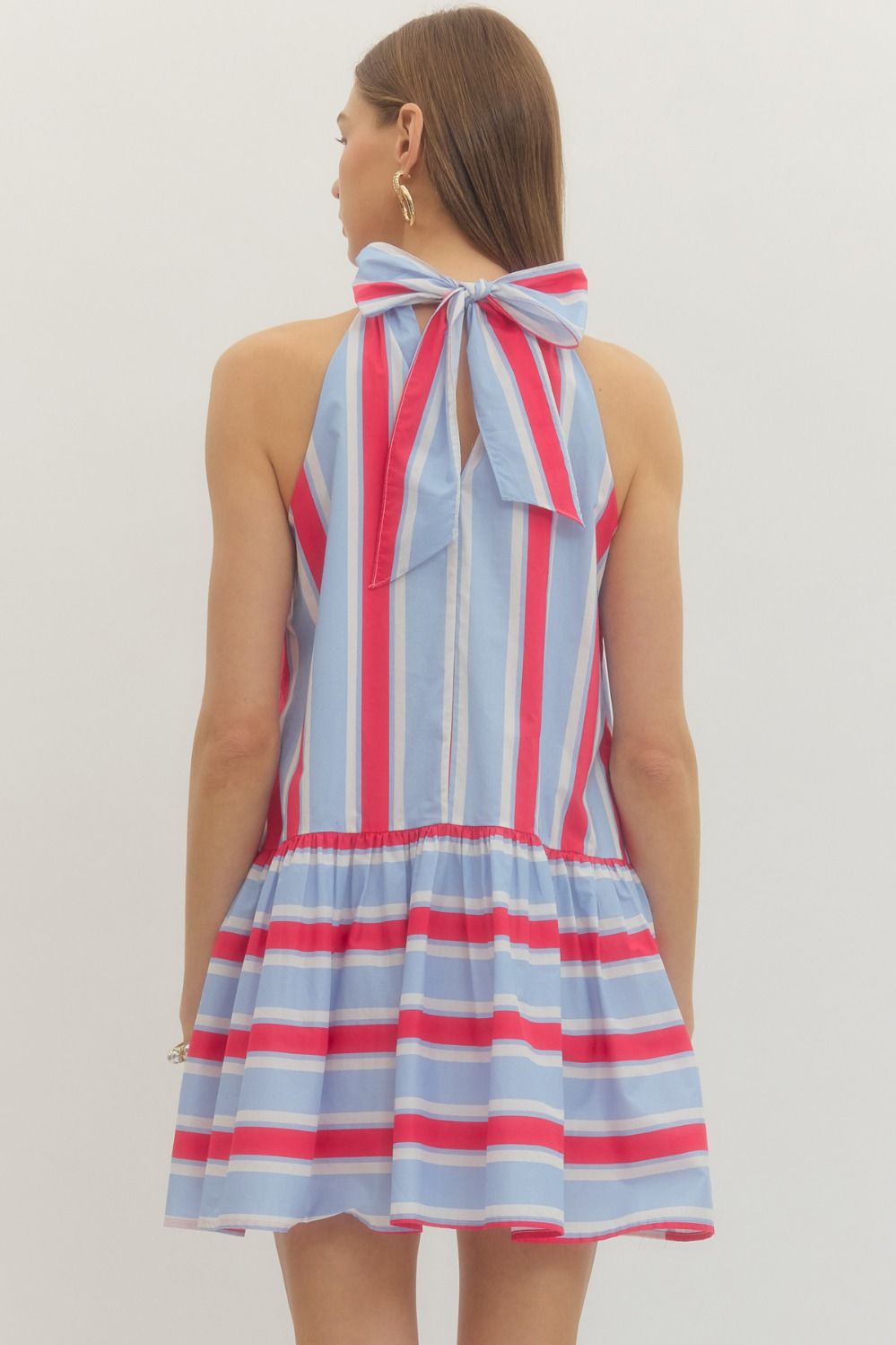 NATHALIE HALTER DRESS IN BLUE/RED