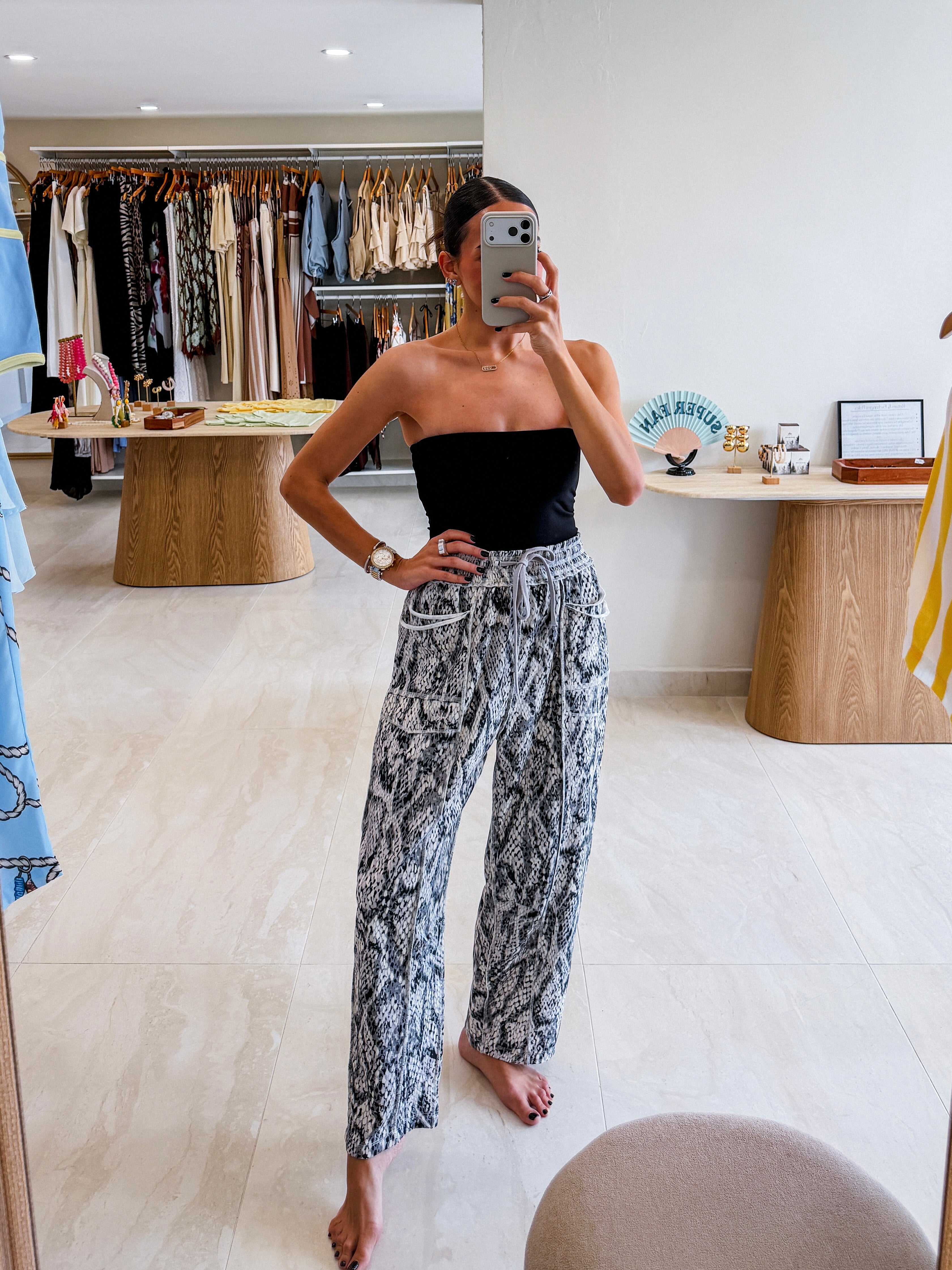 IRINA SNAKE PRINT BARREL KNIT PANTS