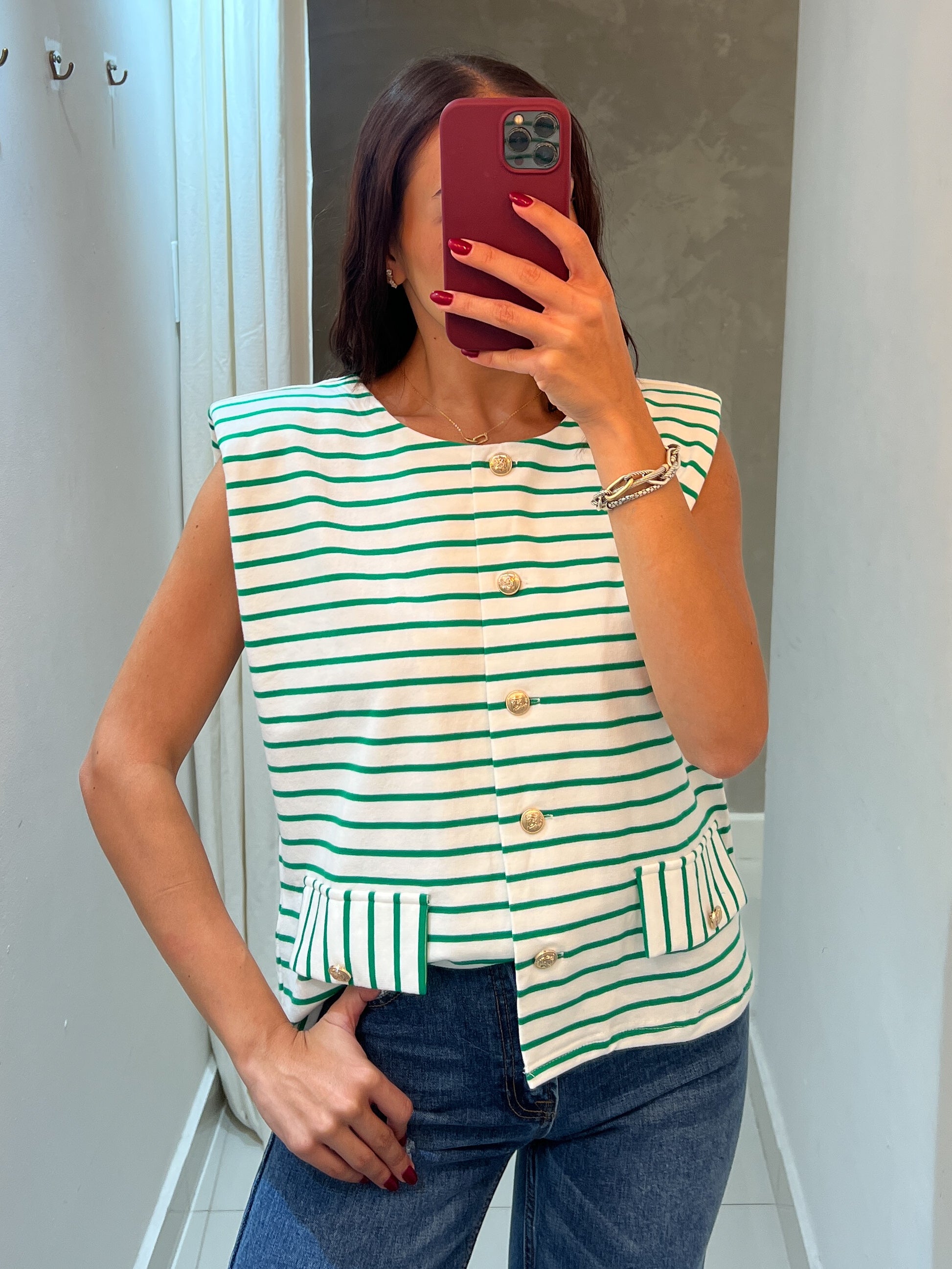 MONICA STRIPE GREEN TOP