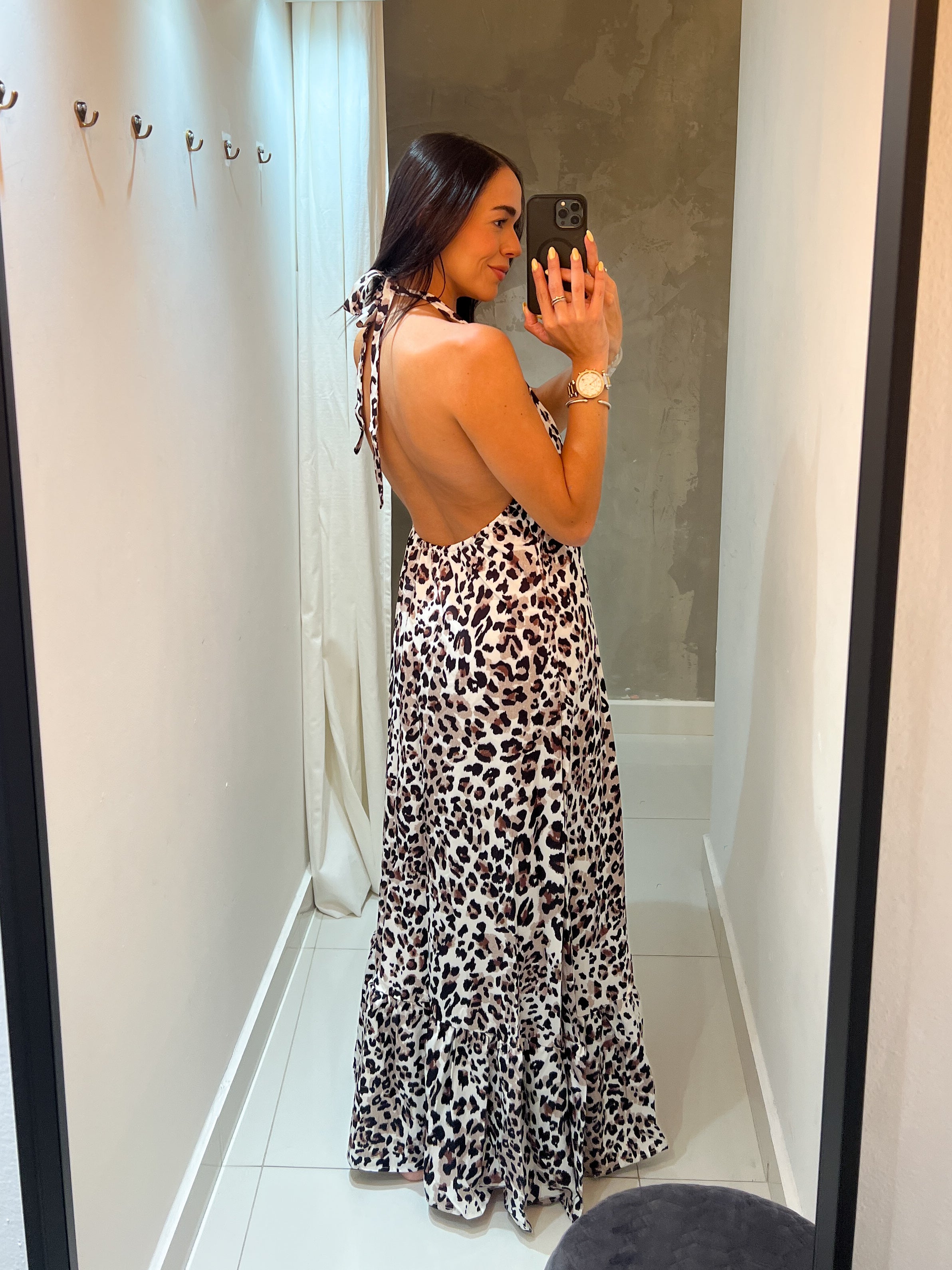 INA LOW BACK ANIMAL PRINT MAXI DRESS