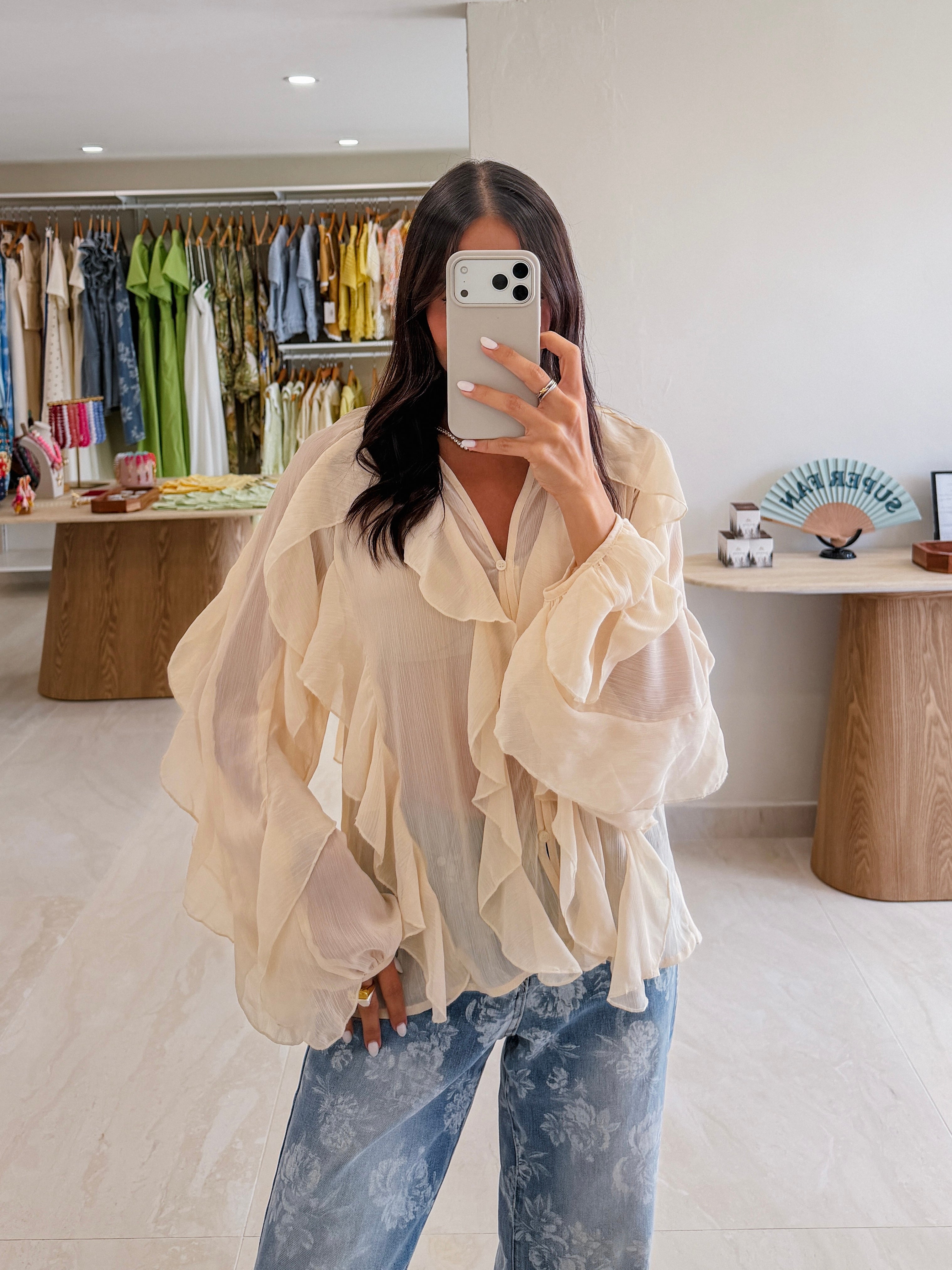 SHIRAZ IVORY RUFFLE BLOUSE