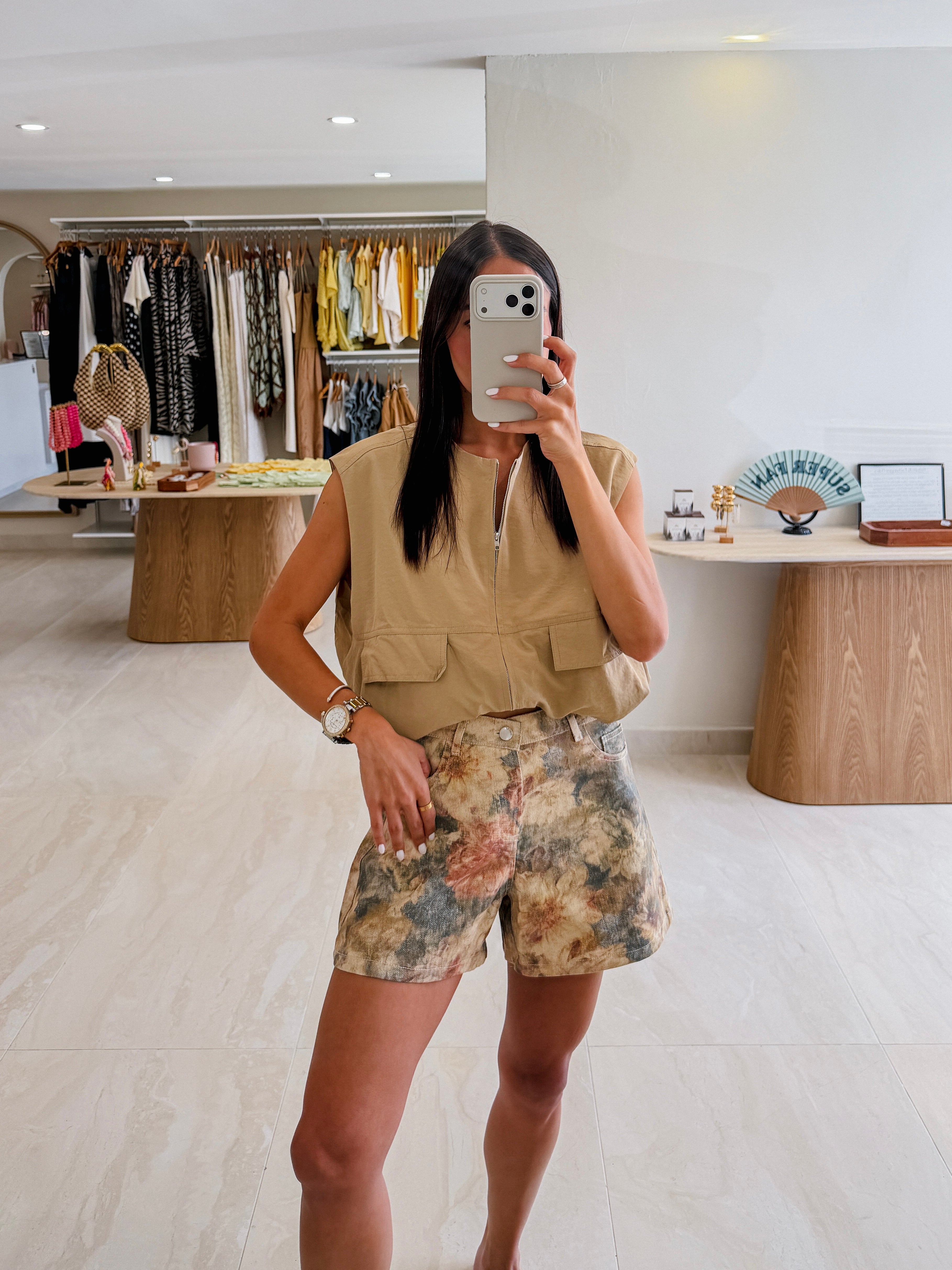 TERESA VINTAGE PRINT DENIM SHORTS