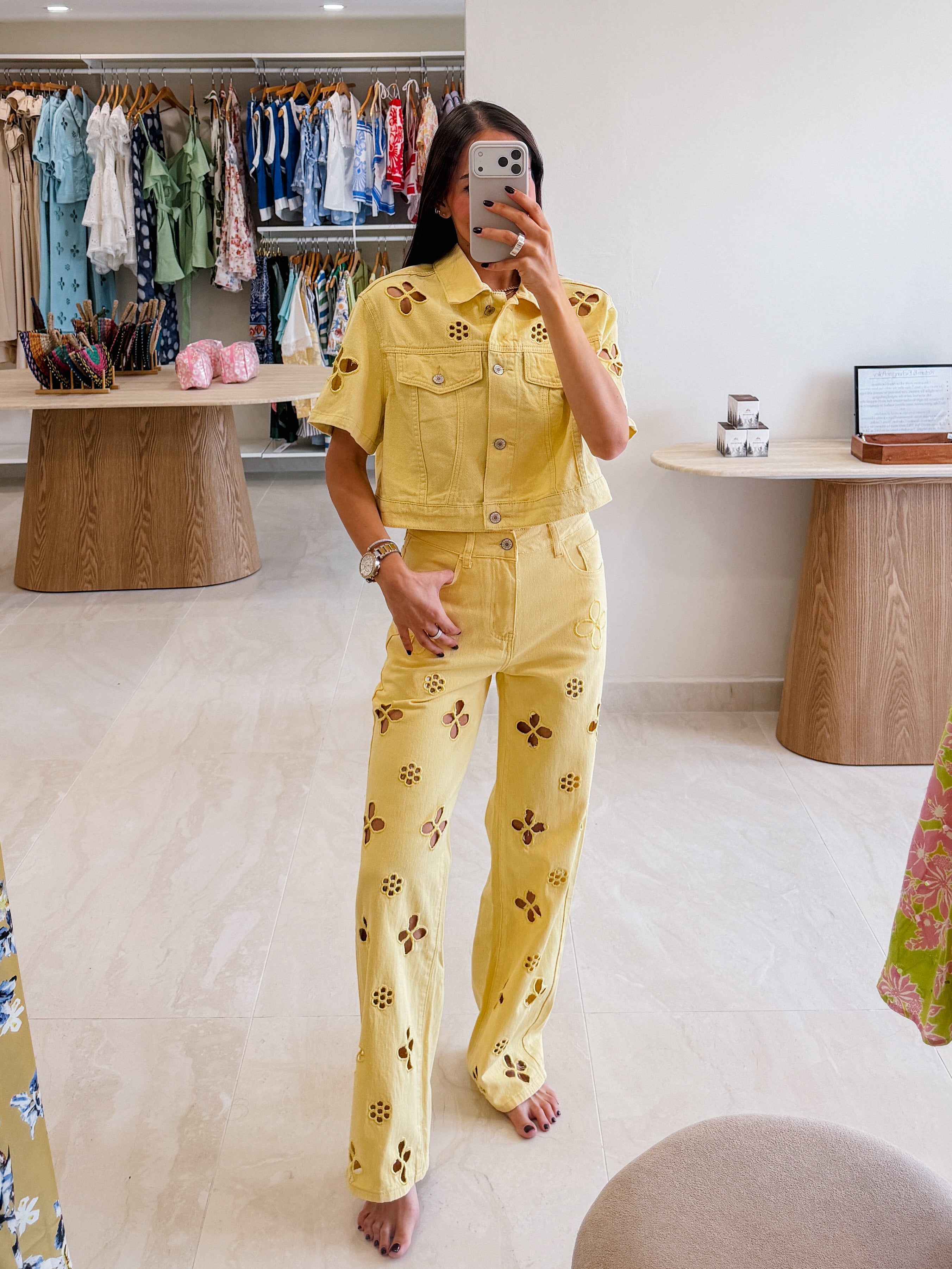 MARISA YELLOW DENIM CUT OUT SET