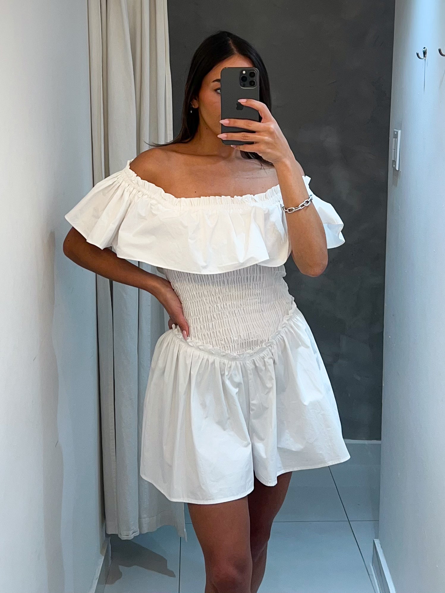 MARTINA RUFFLED OFF SHOULDER ROMPER