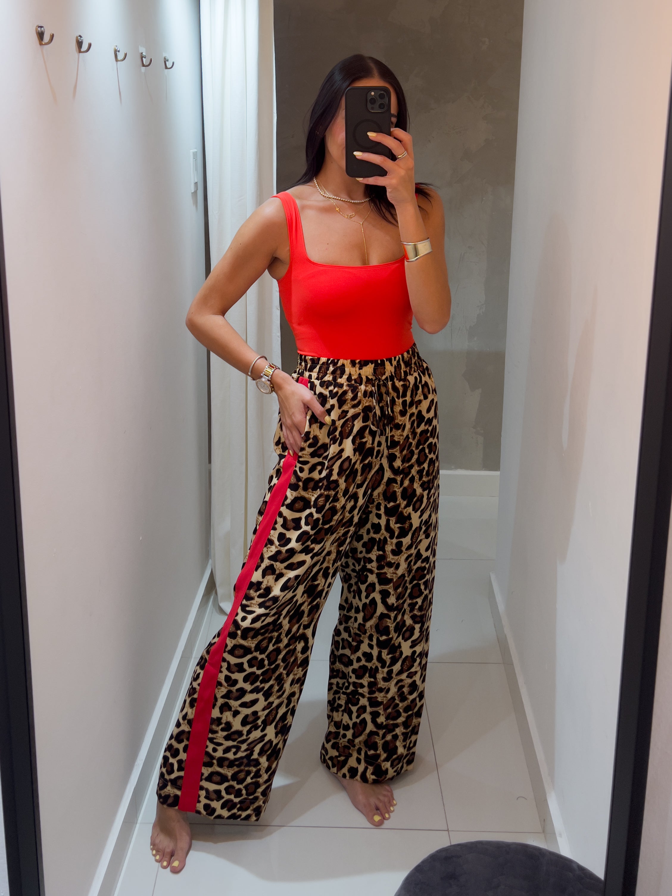 CELINA ANIMAL PRINT RED CONTRAST PANTS