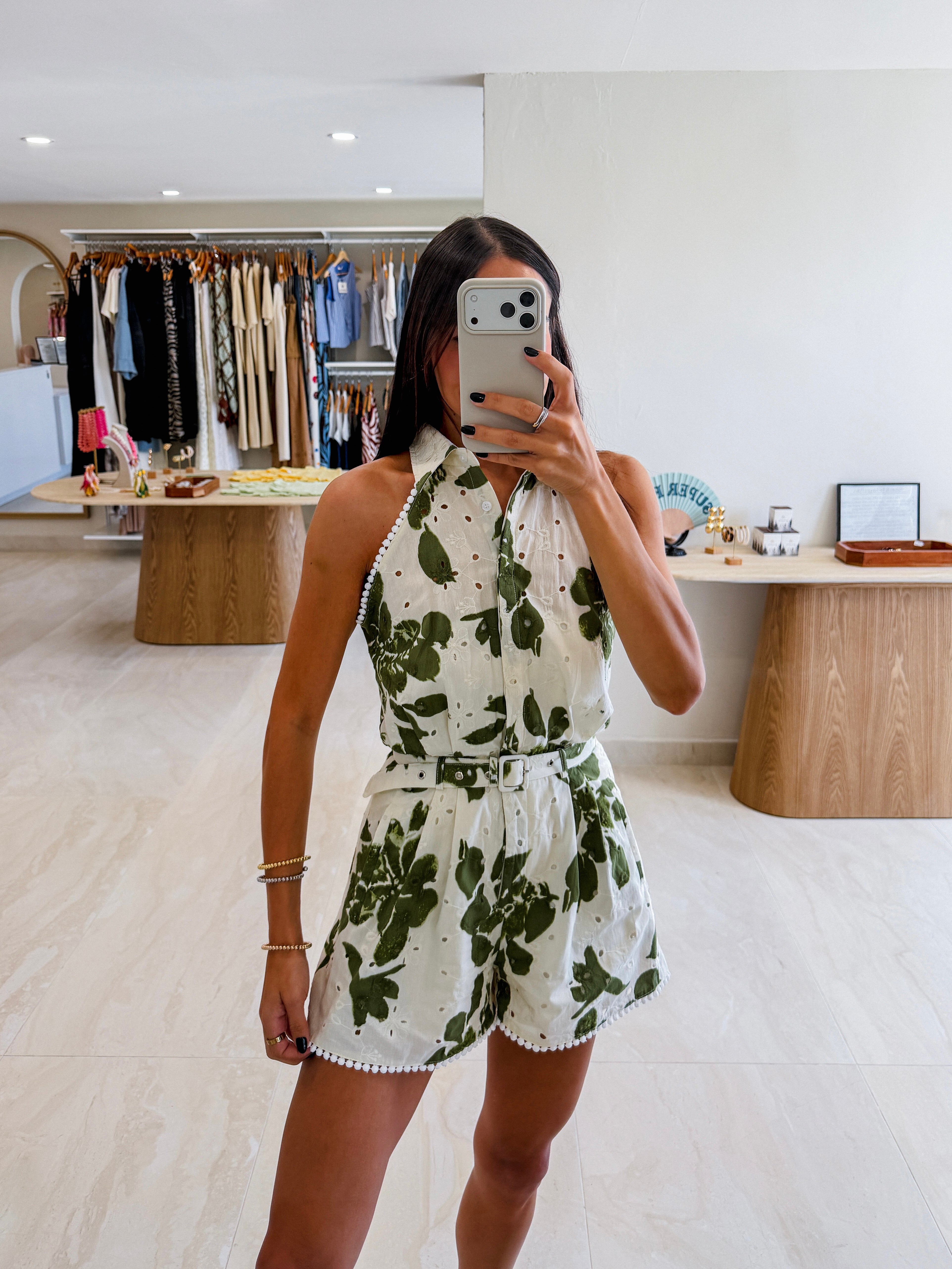 TATI EYELET BELTED ROMPER