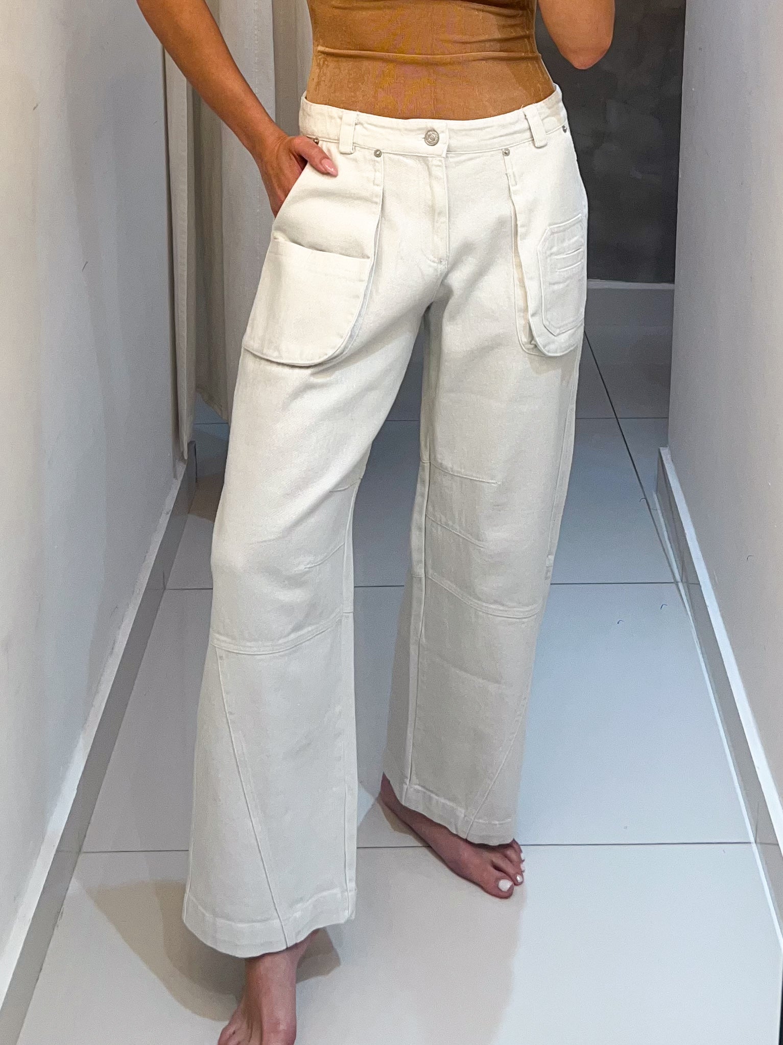 SASHA WHITE BARELL SHIMMER PANTS