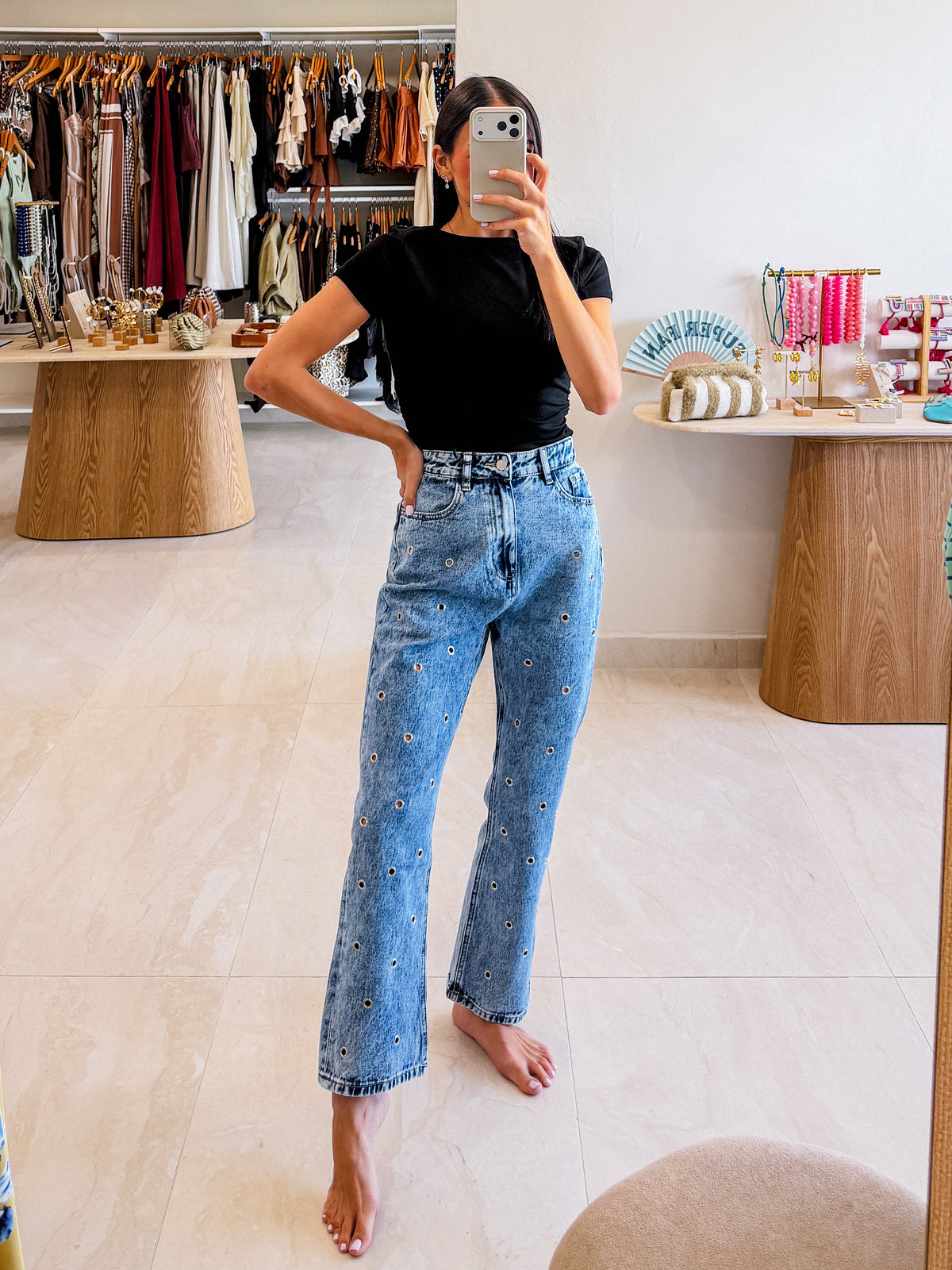 KATHIA STUDDED WASHED DENIM JEANS