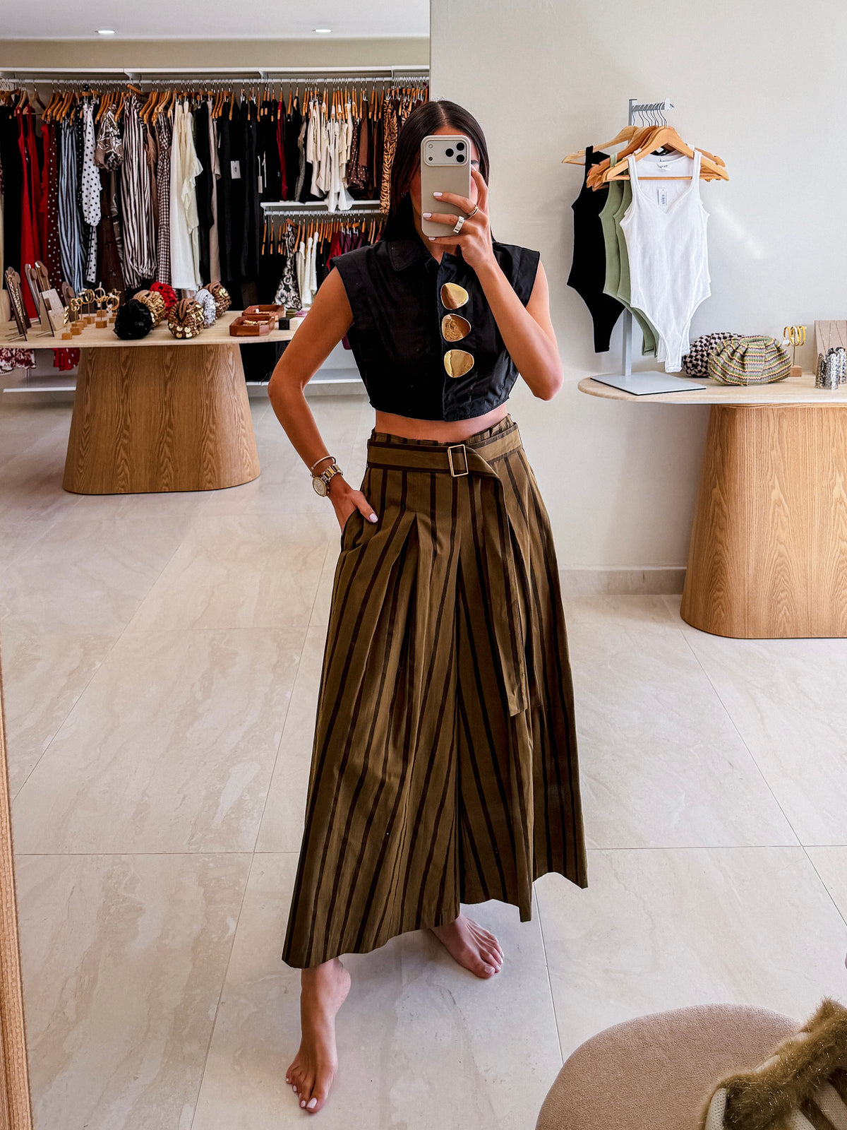 PENELOPE STRIPED BELTED PANTS