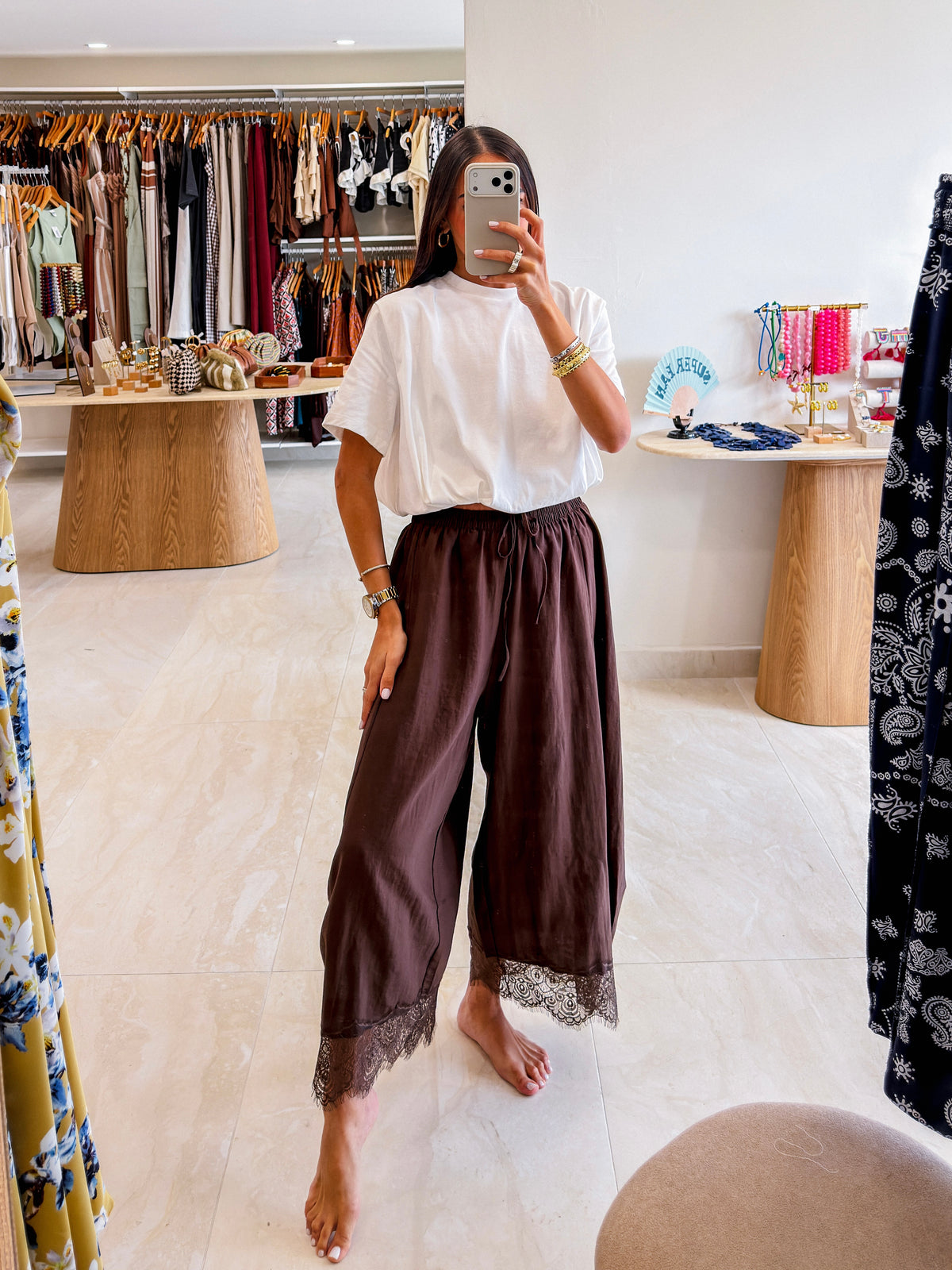 IRINA BROWN LACE TRIM BALLOON PANT