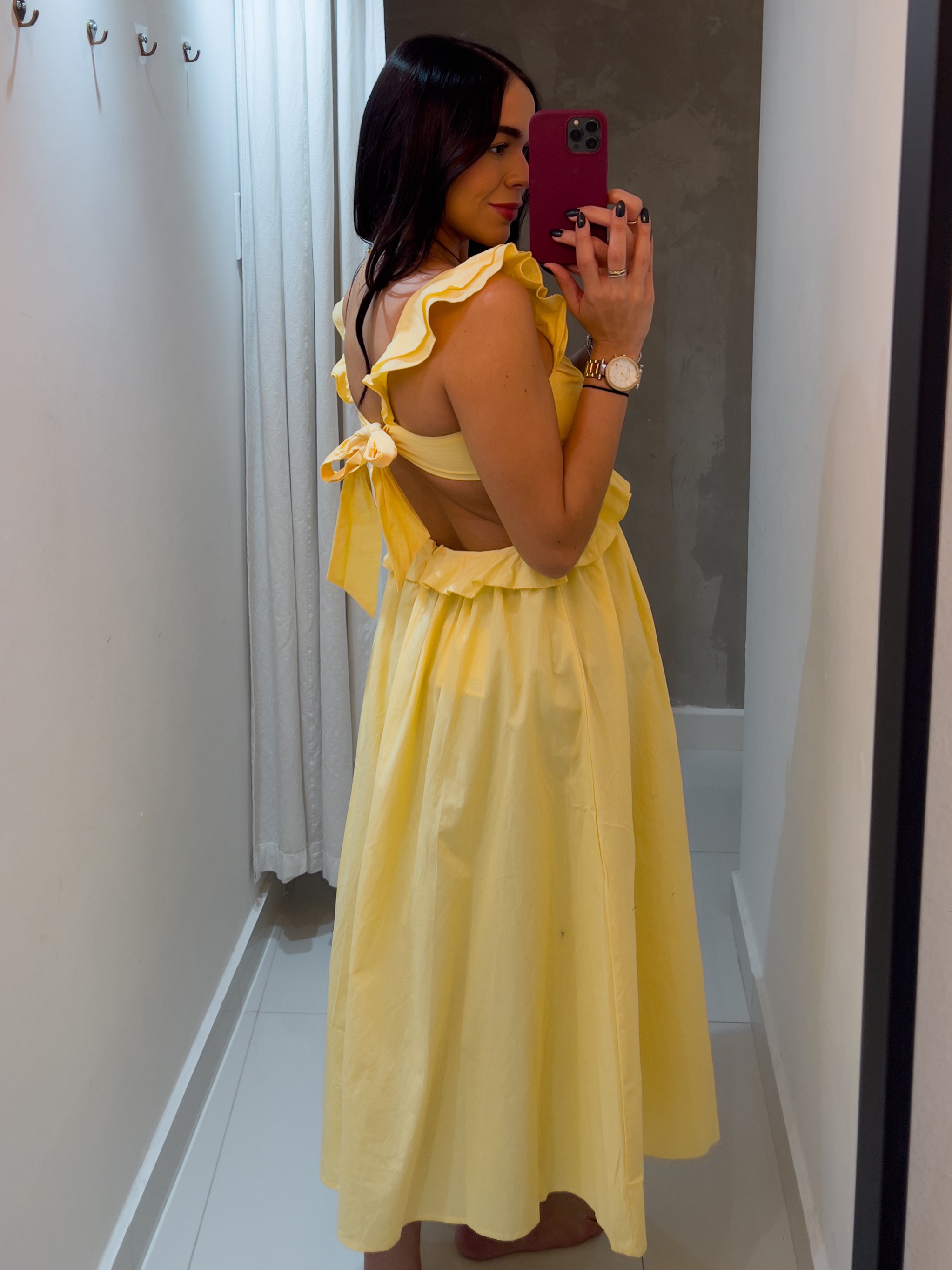 IVANNA CUT OUT YELLOW MIDI DRESS