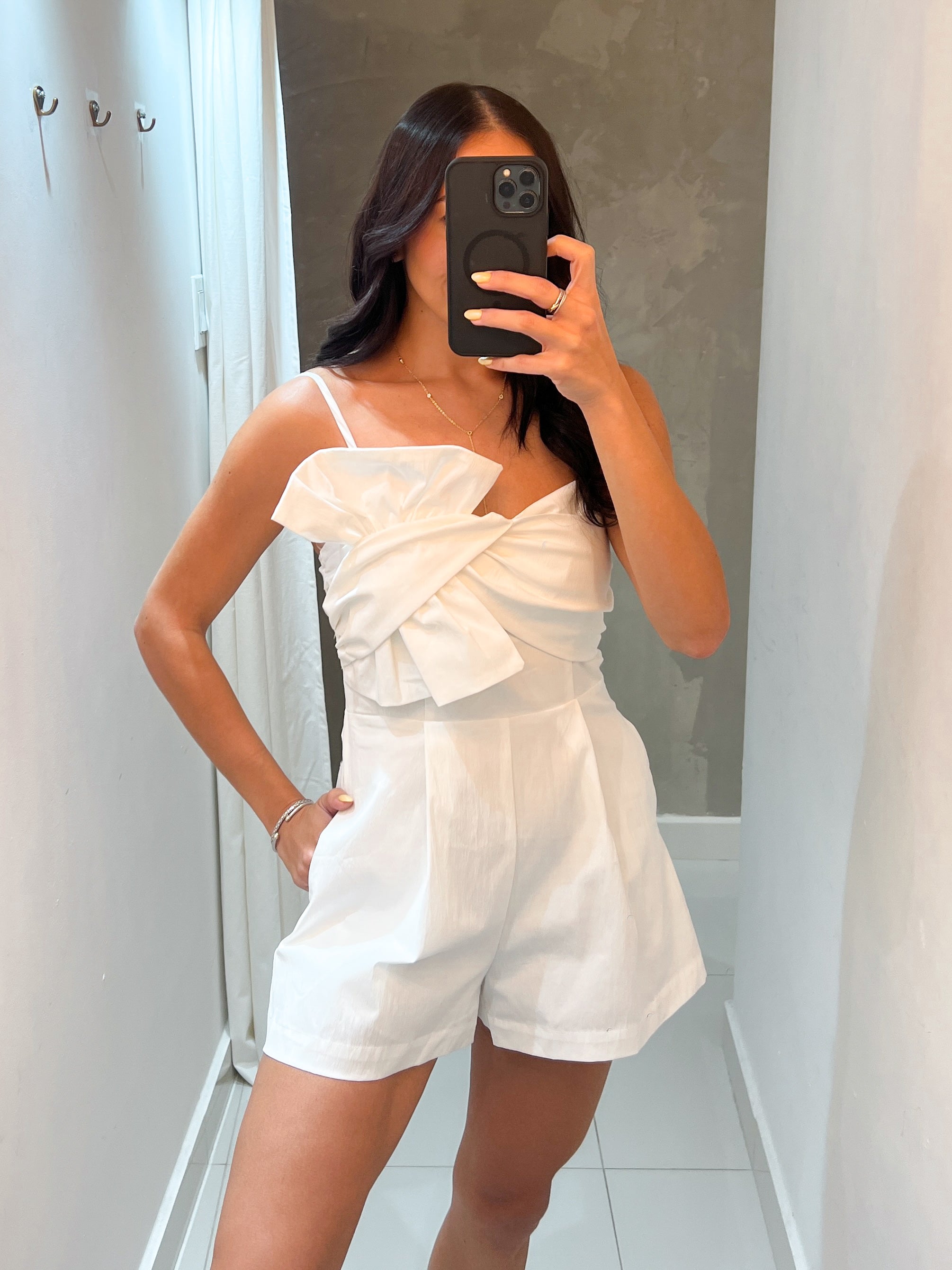 ISABEL BOW TIE WHITE ROMPER