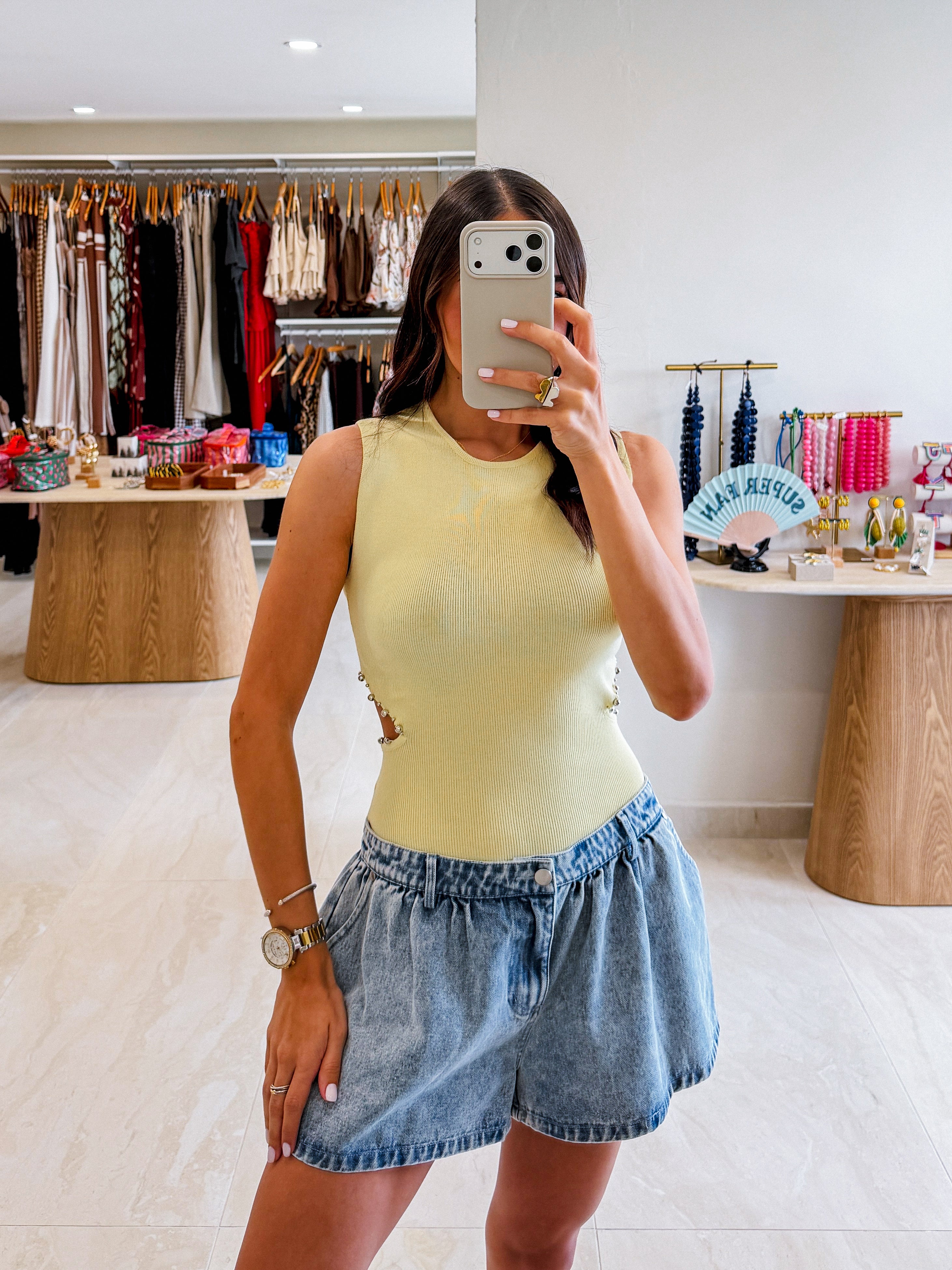 FABIANA BUTTER YELLOW OPEN BACK TOP