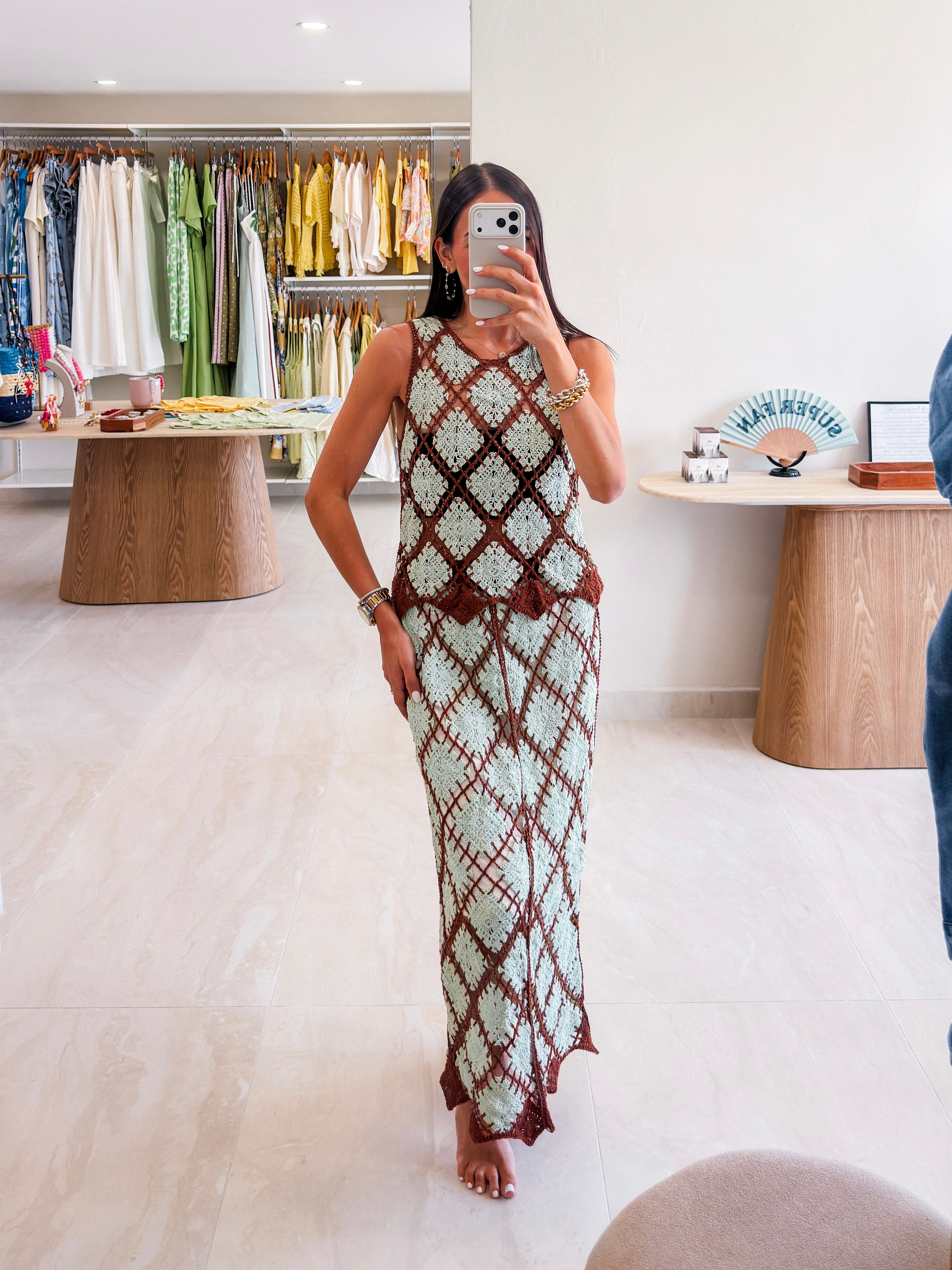 JOSELYN MINT/BROWN CROCHET SET