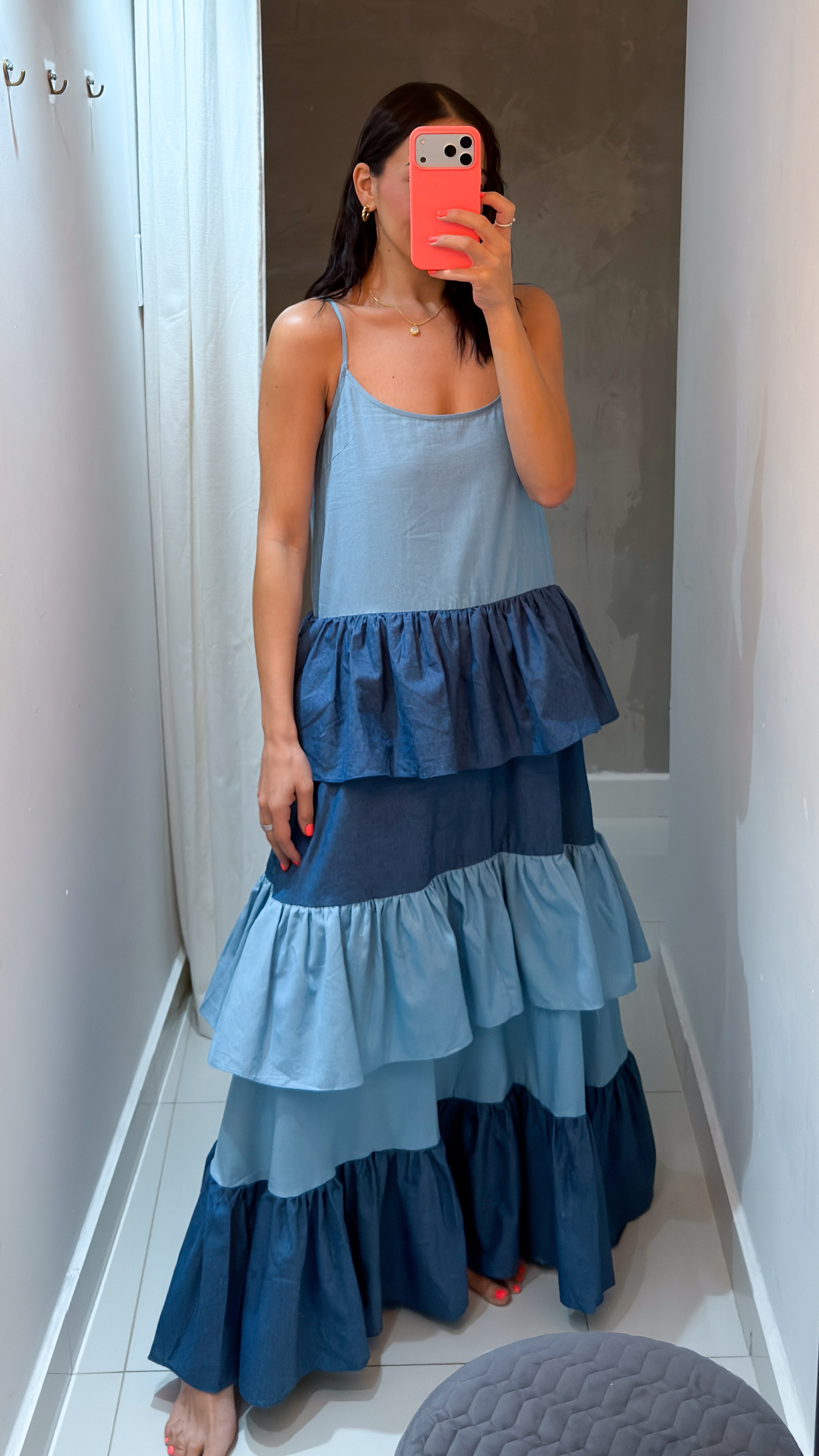 ILEANA DENIM RUFFLE MAXI DRESS