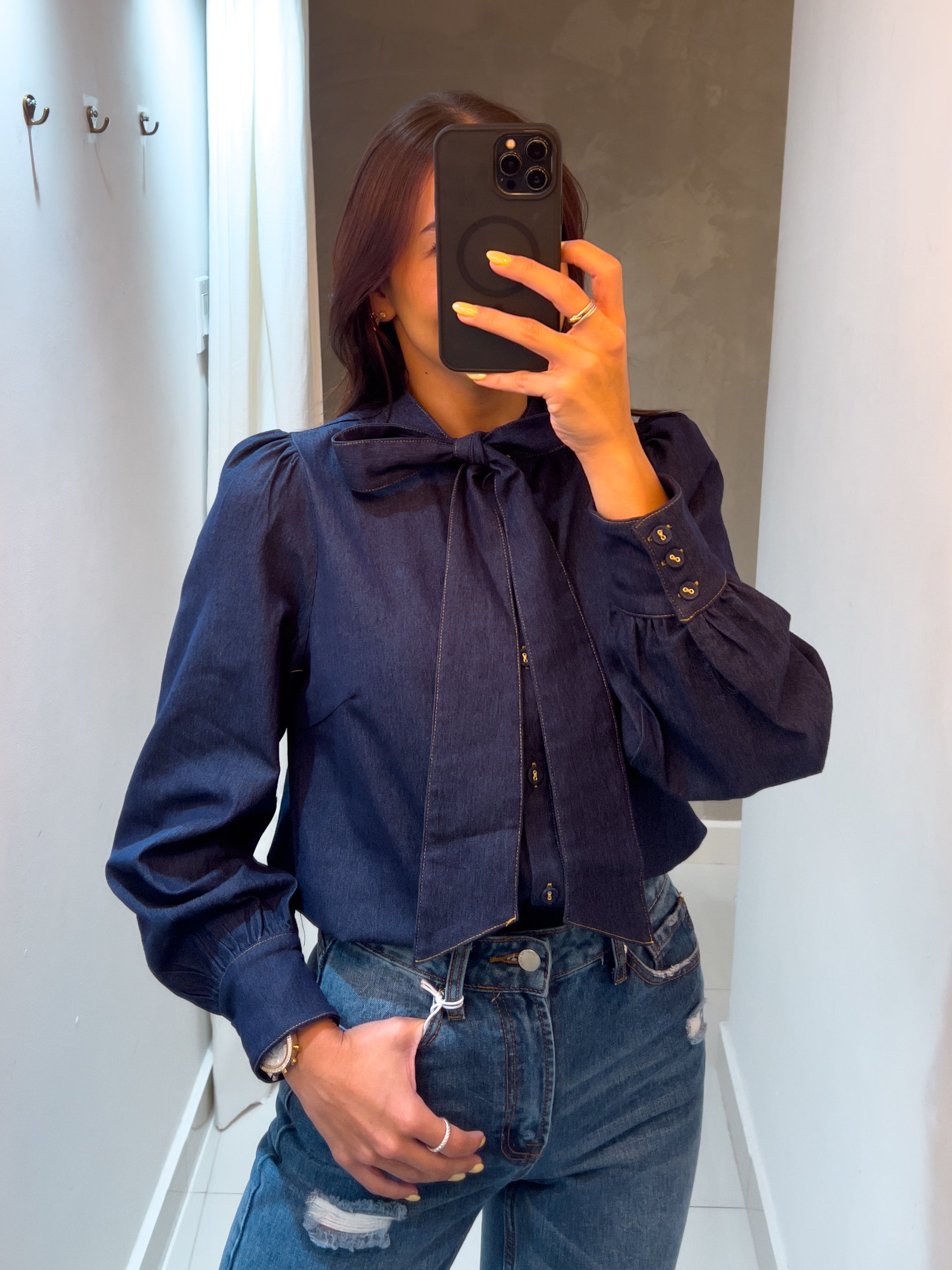 SONIA BOW ACCENT DENIM TOP