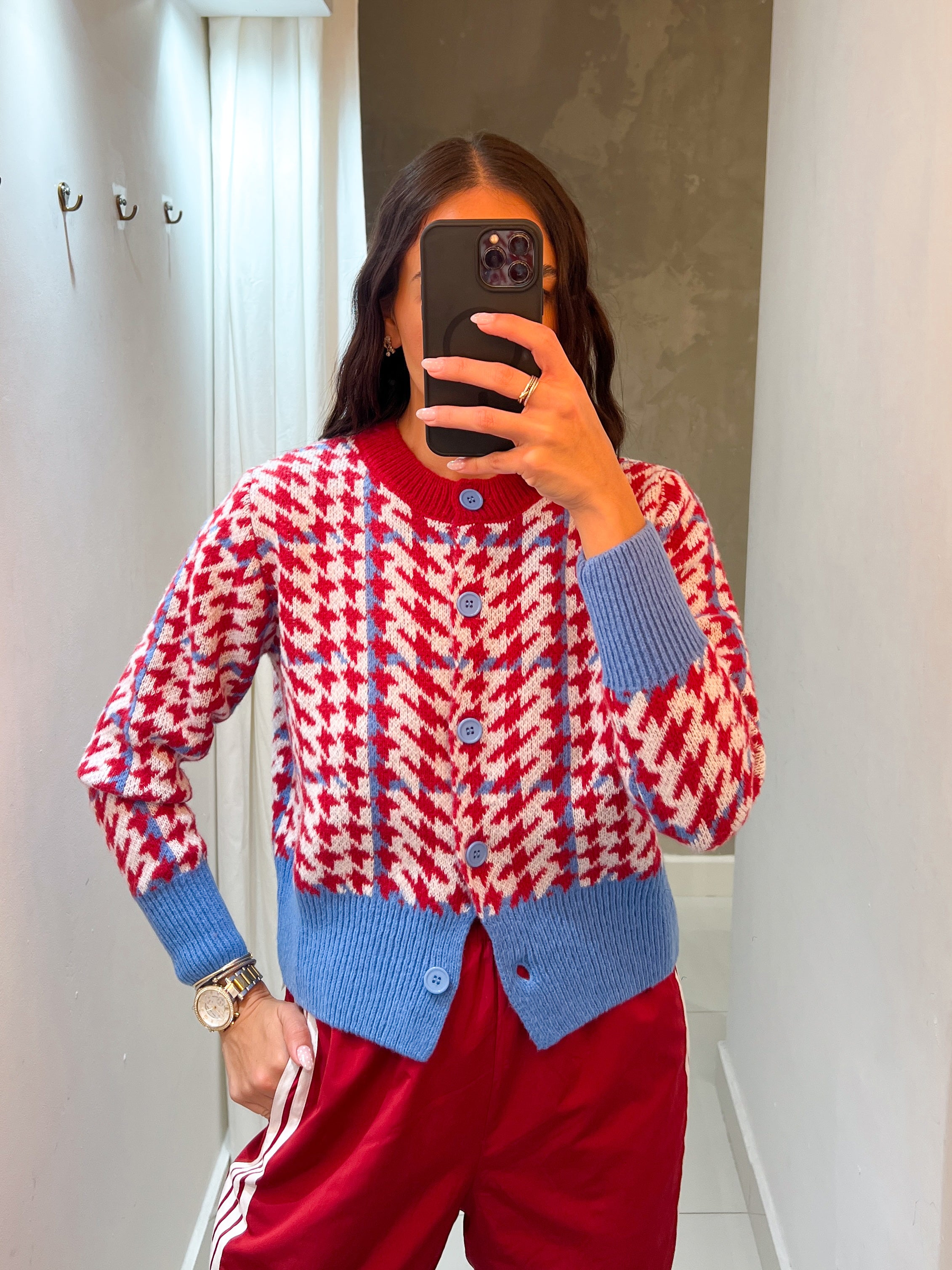 MAZE HOUNDSTOOTH COLOR BLOCK SWEATER