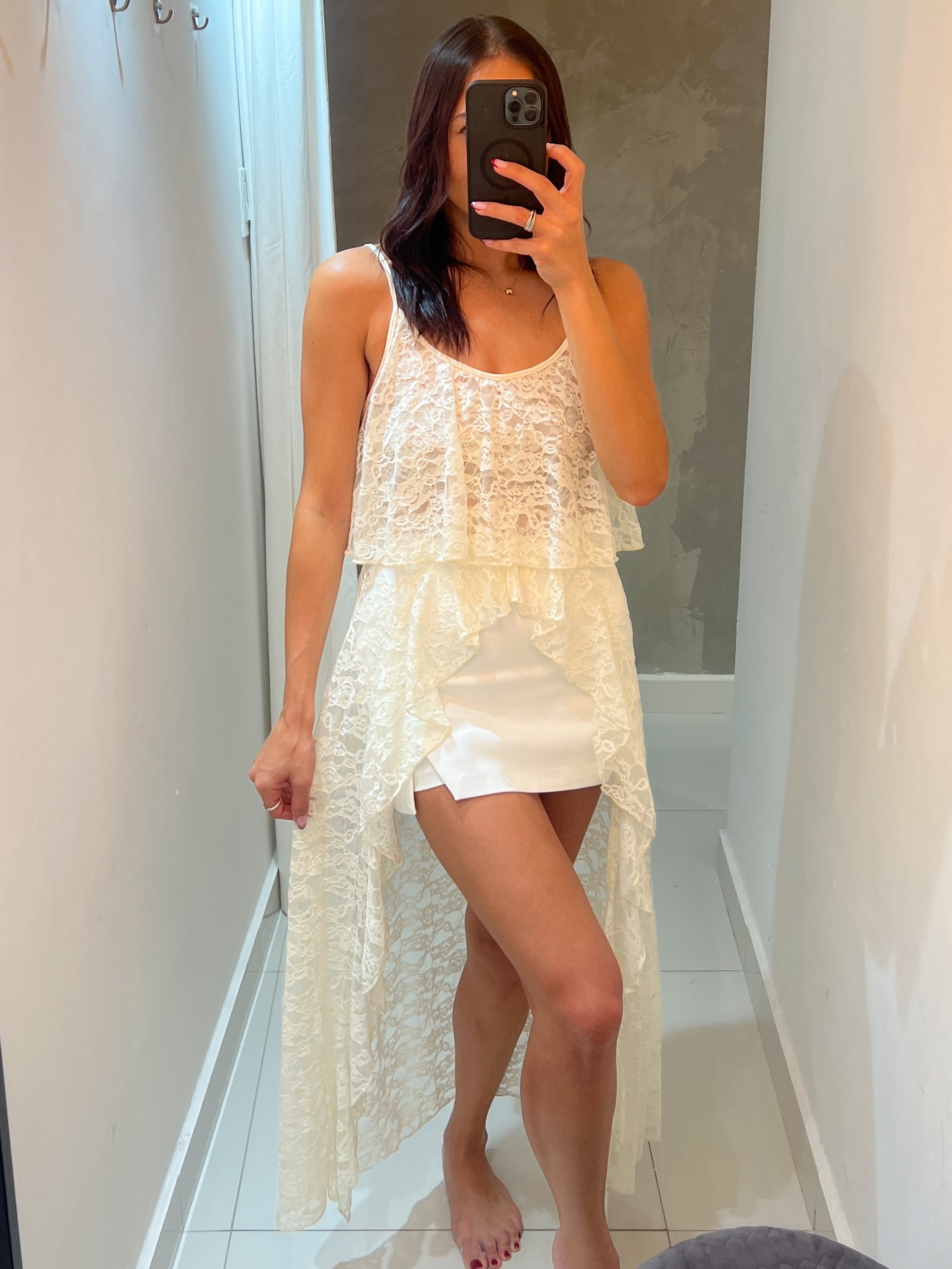 DEAN IVORY LACE HIGH LOW BLOUSE