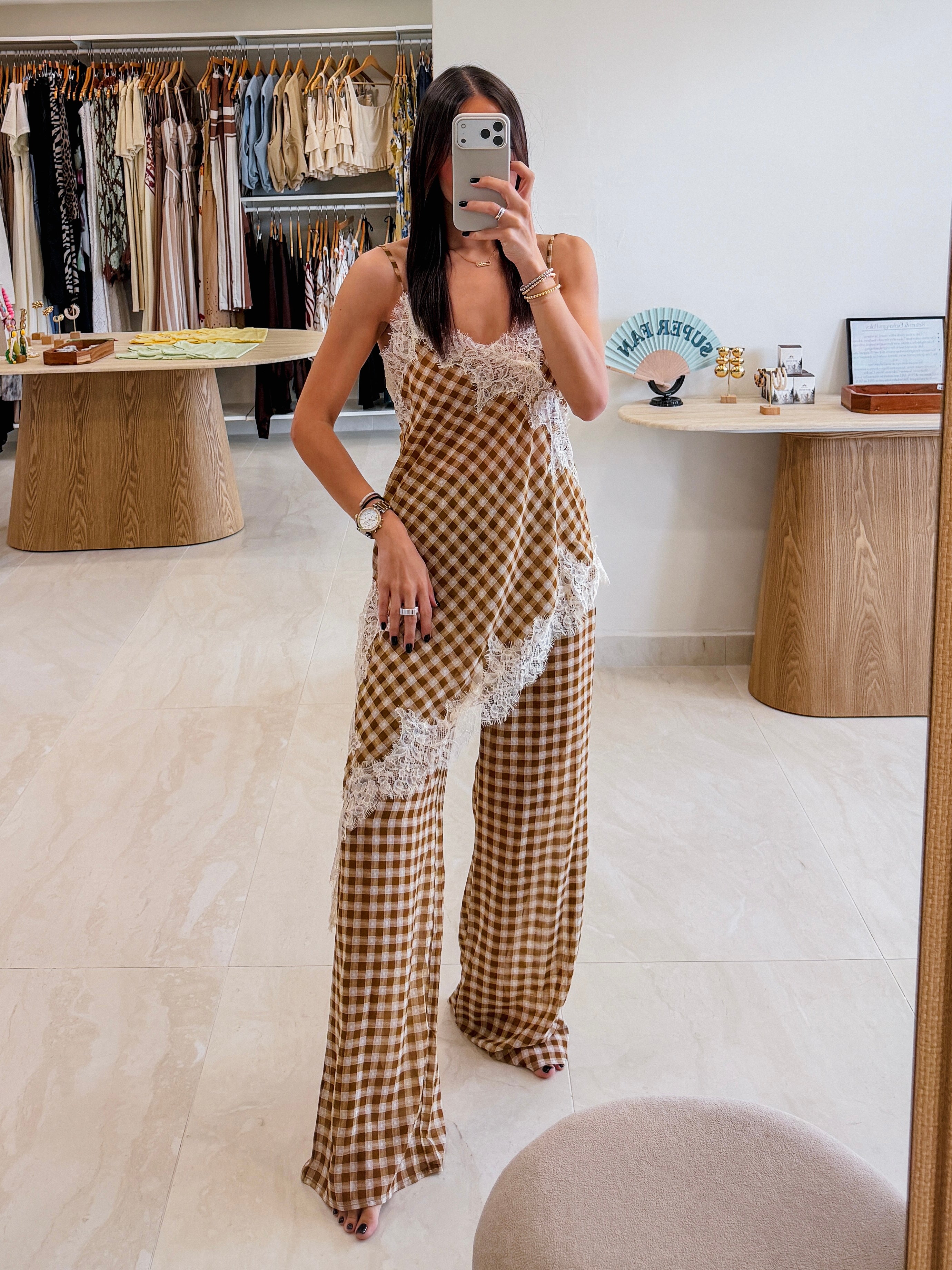 FILOMENA GINGHAM CAMEL SET