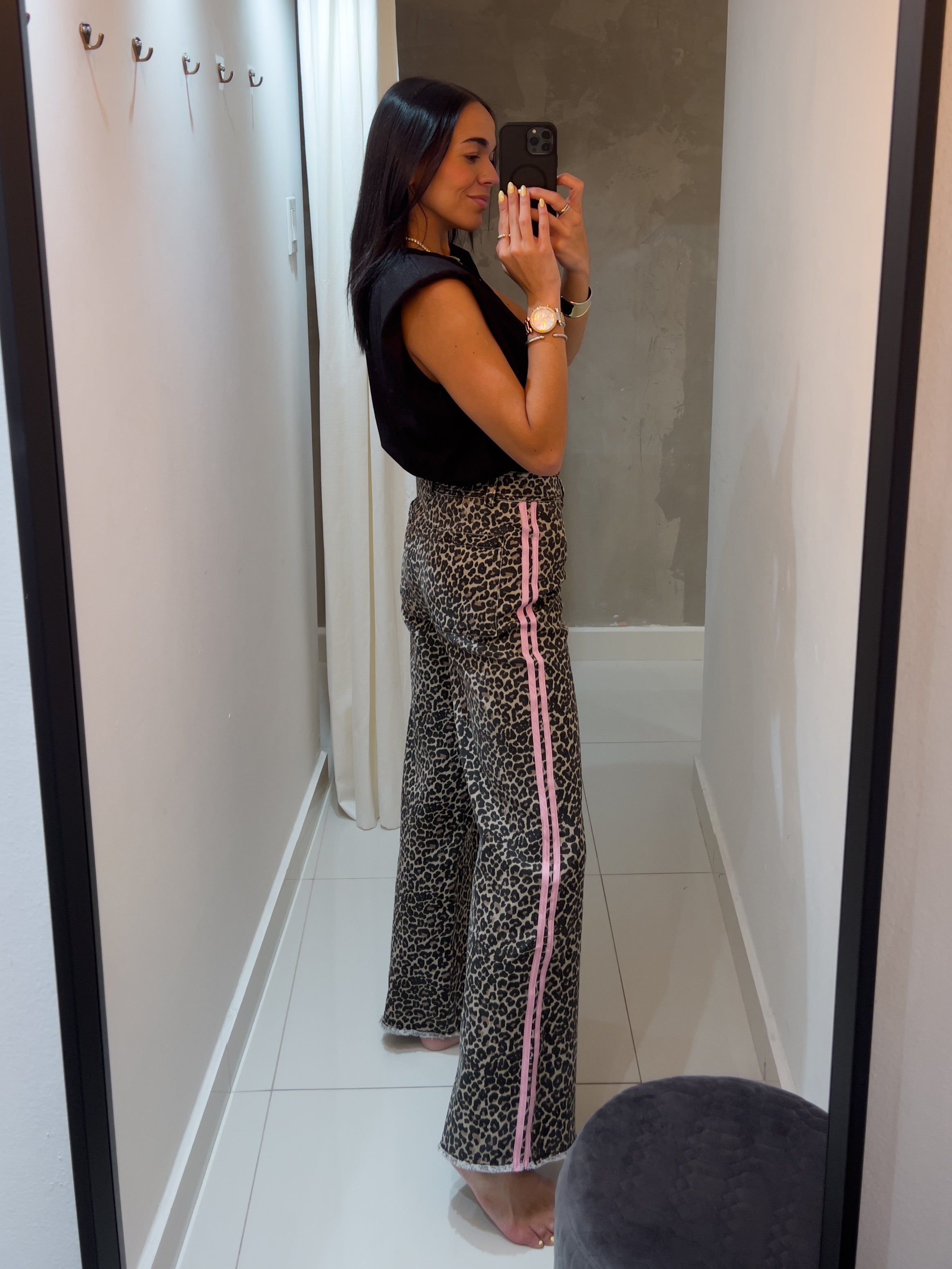 INDIRA PINK CONTRAST ANIMAL PRINT PANTS