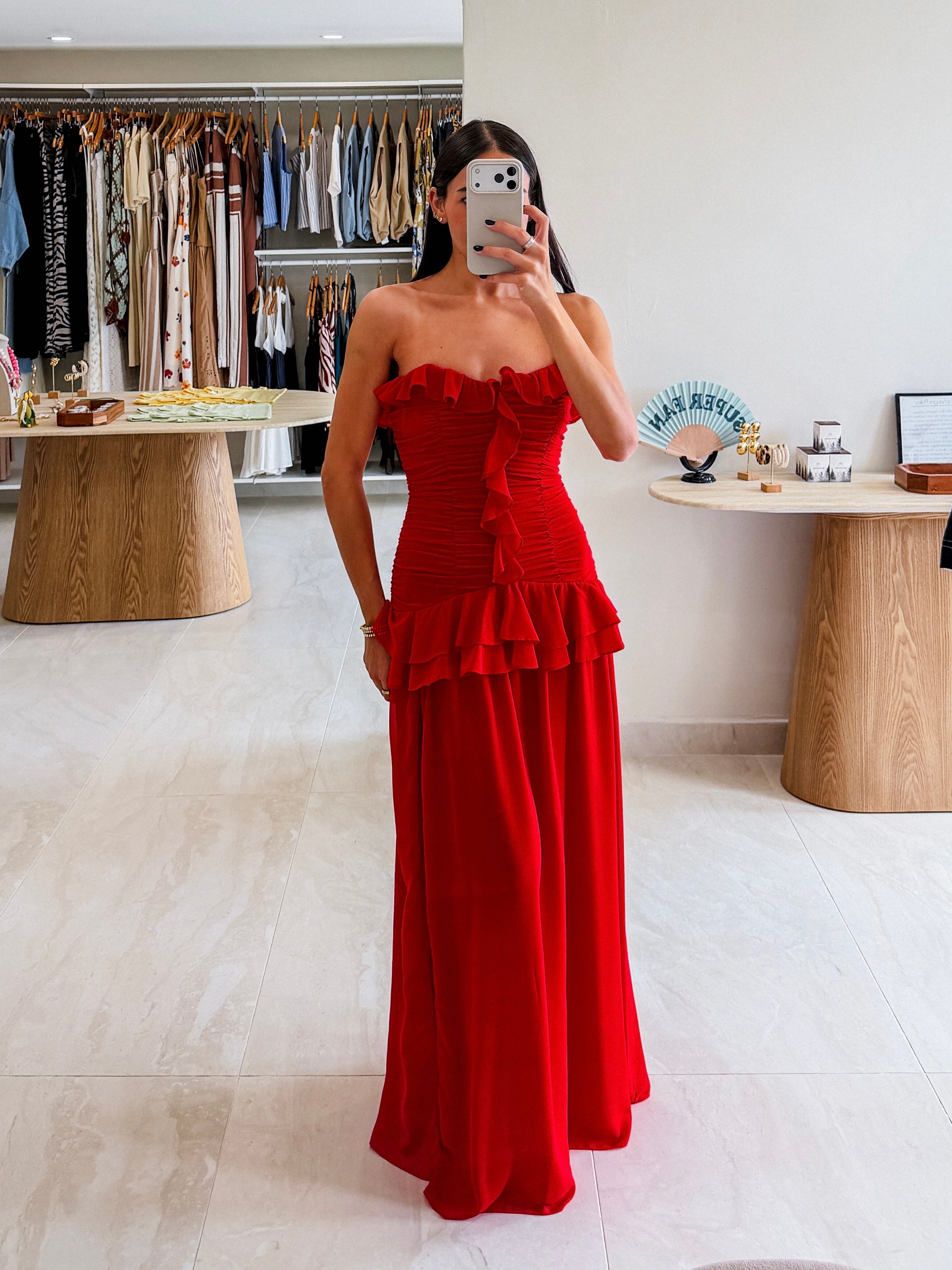 AURORA STRAPLESS RUCHED GOWN