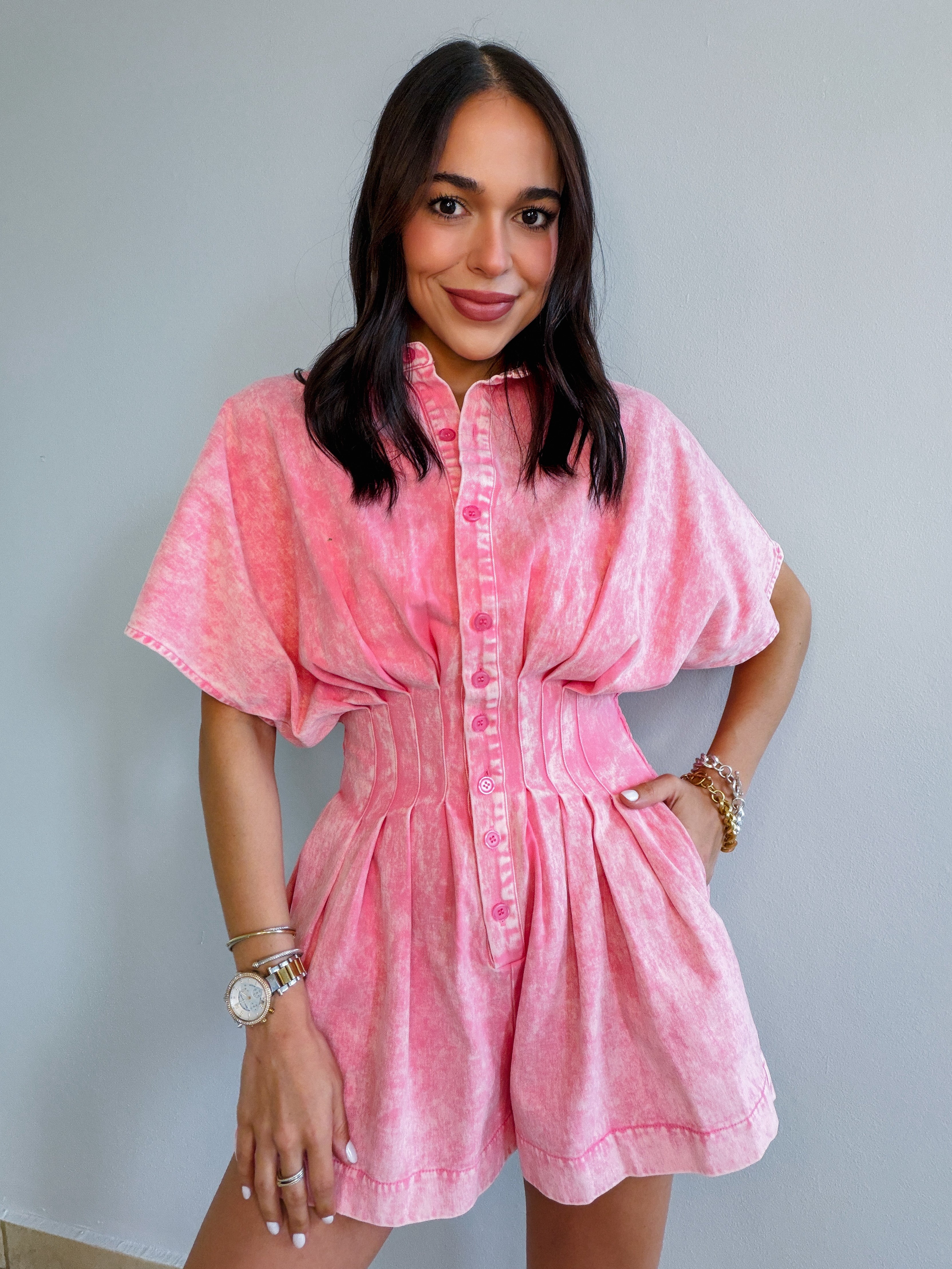 LARA LIGHT PINK TWILL ROMPER