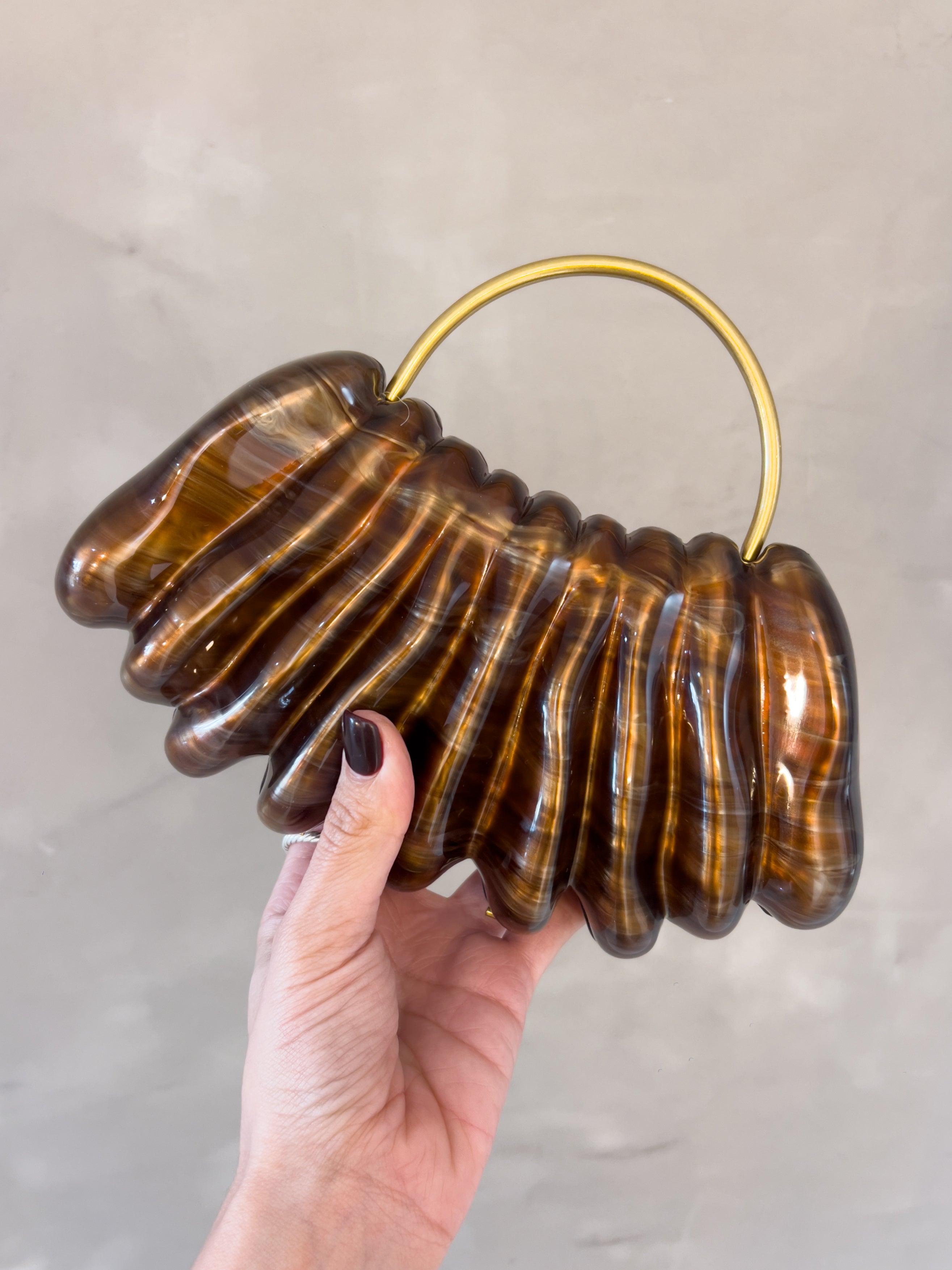 INES GOLD HANDLE COPPER BROWN ACRILYC BAG