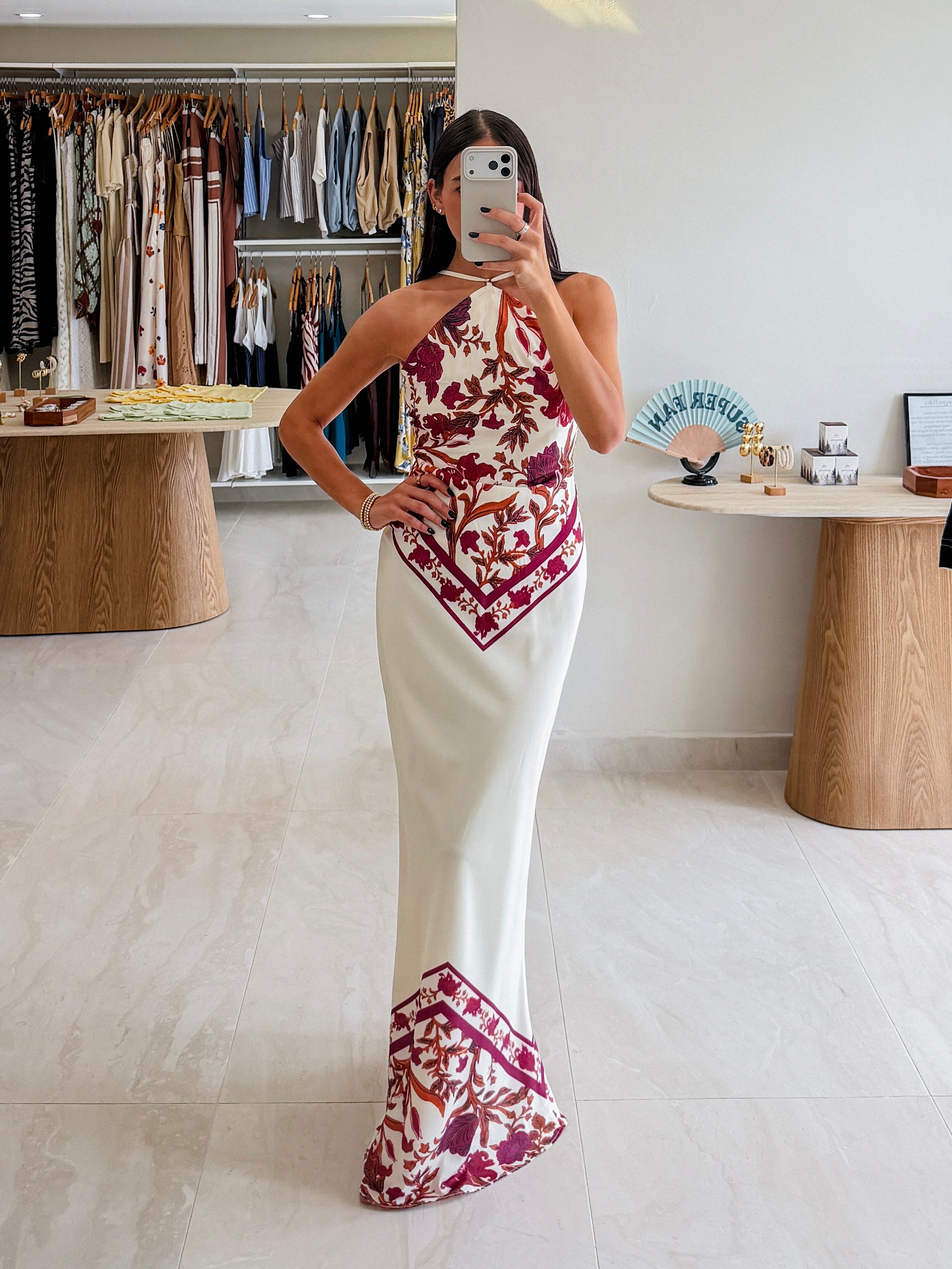 IPAMENA IVORY HALTER MAXI DRESS