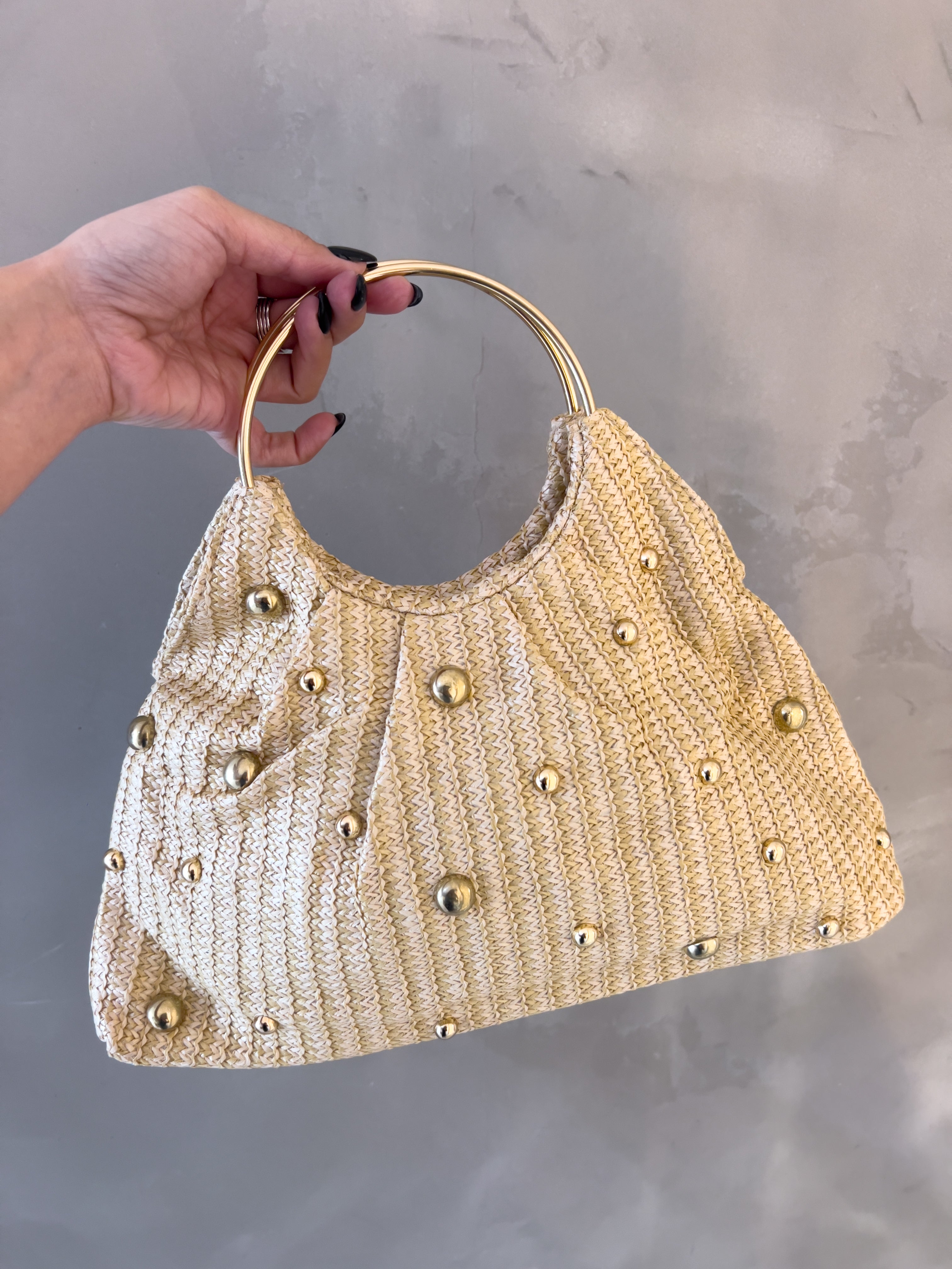 CARRIE WOVEN BEIGE BAG