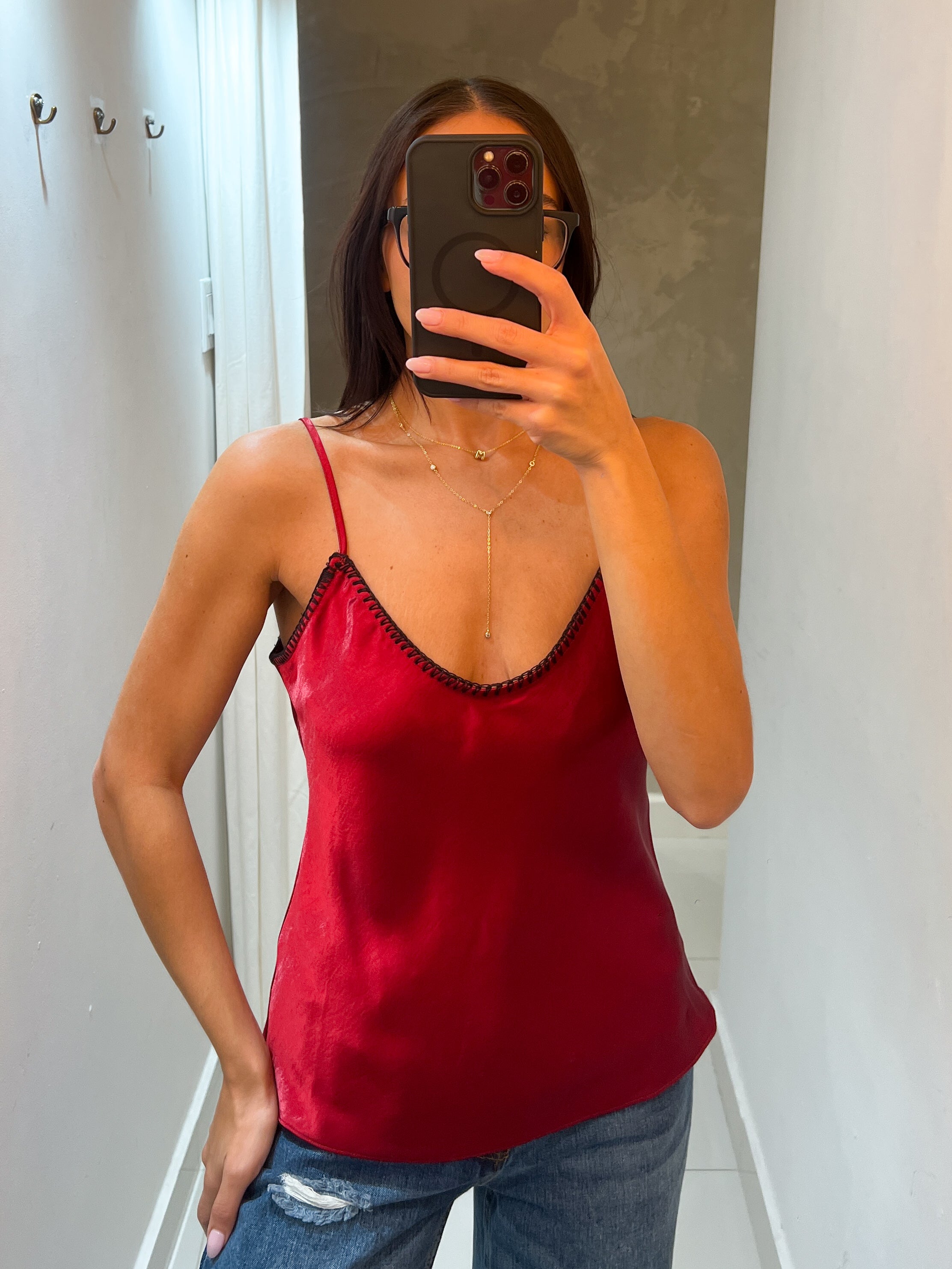 CLEO RED SATIN CAMI