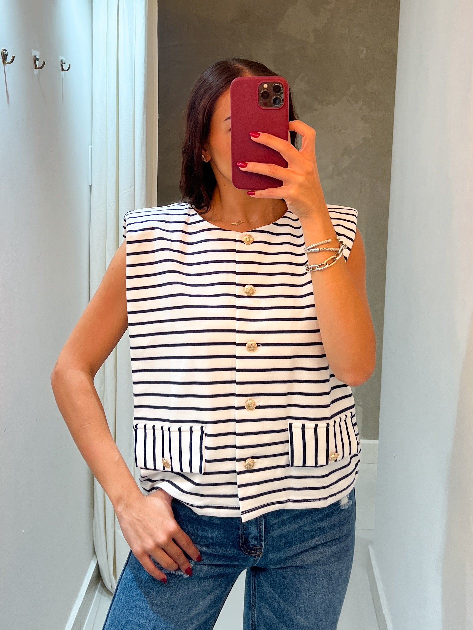 MONICA STRIPE NAVY TOP