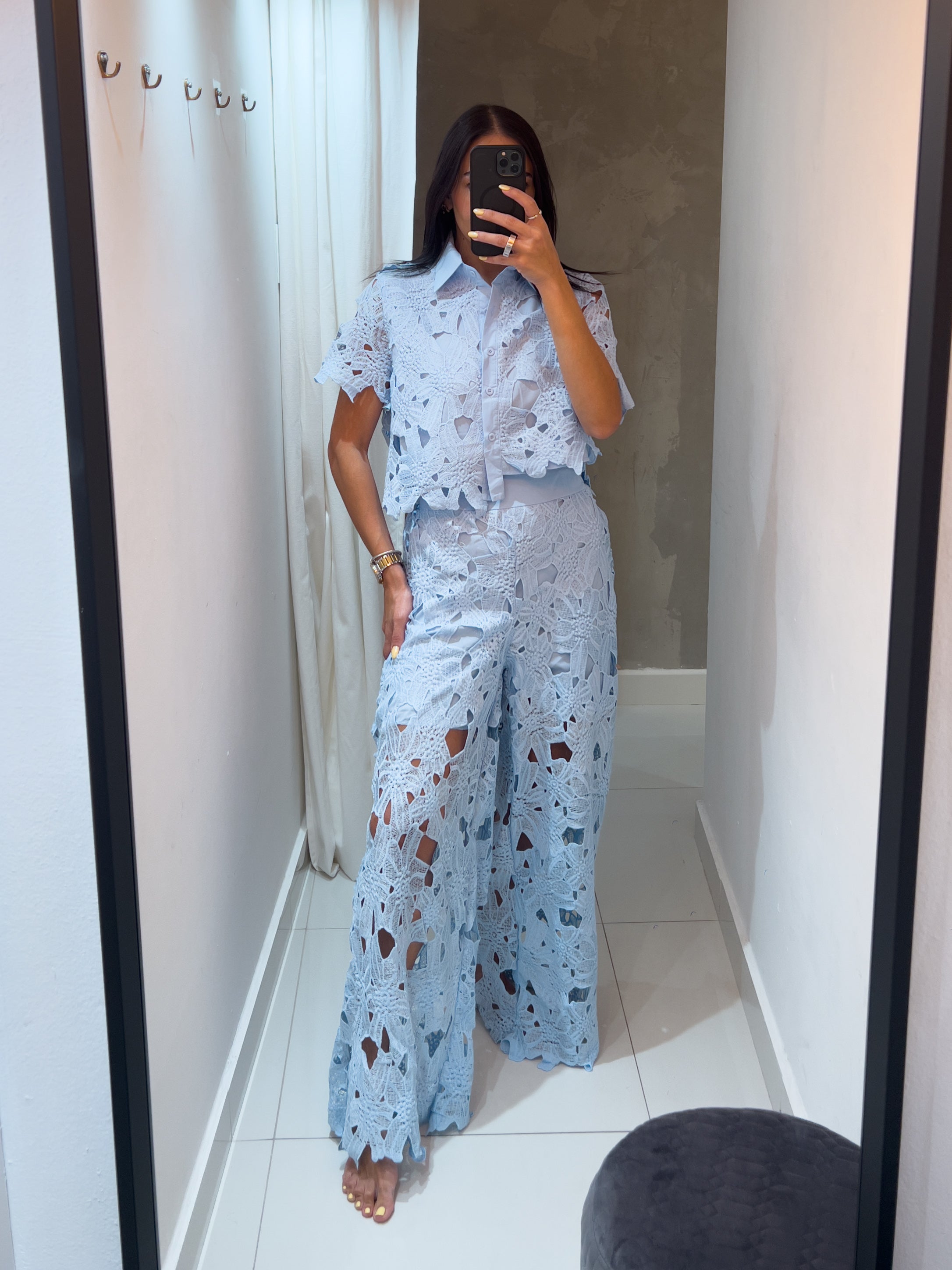 CECILIA BLUE LACE PANTS SET