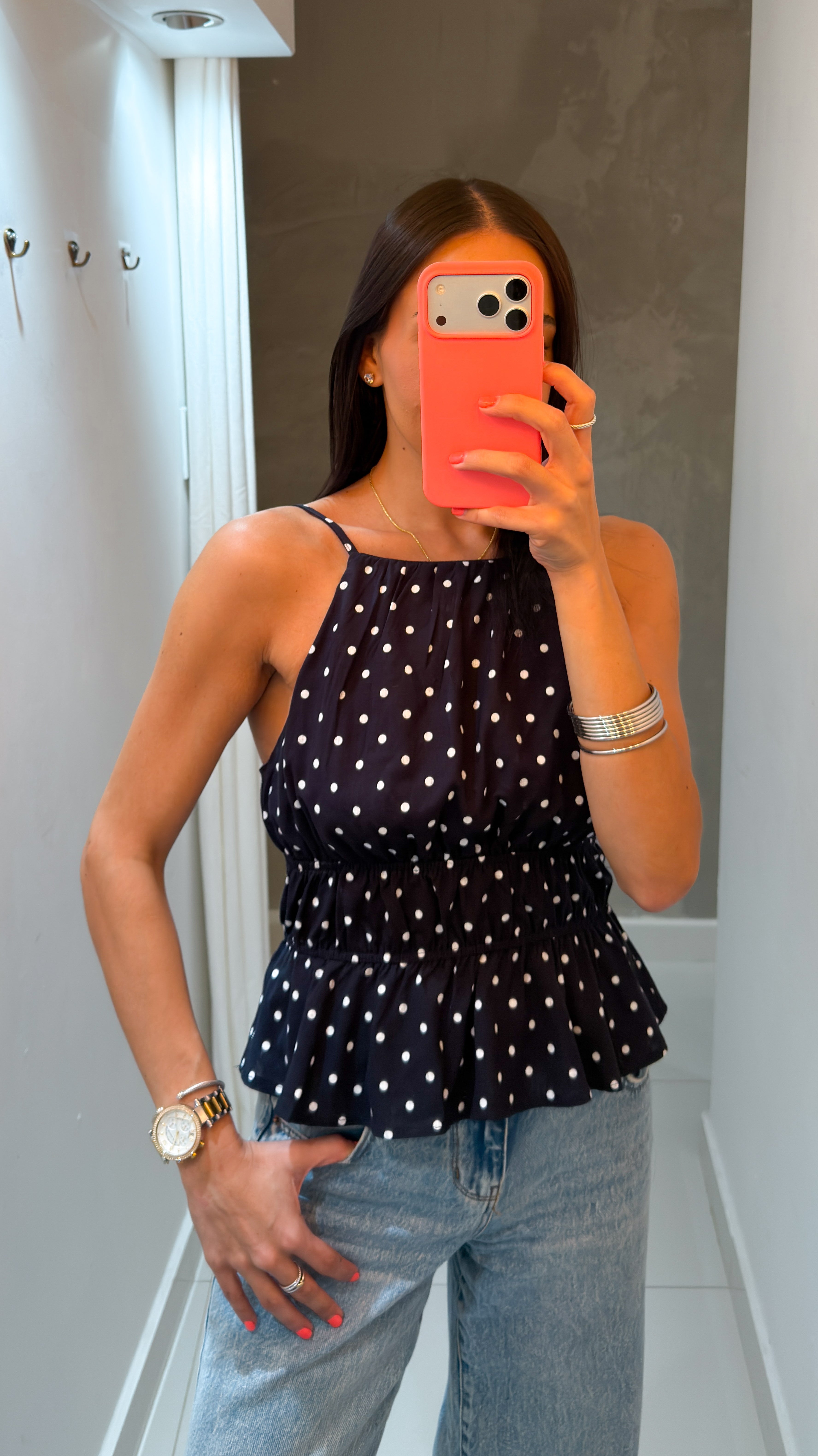 SOFIA POLKA DOT PEPLUM BLOUSE
