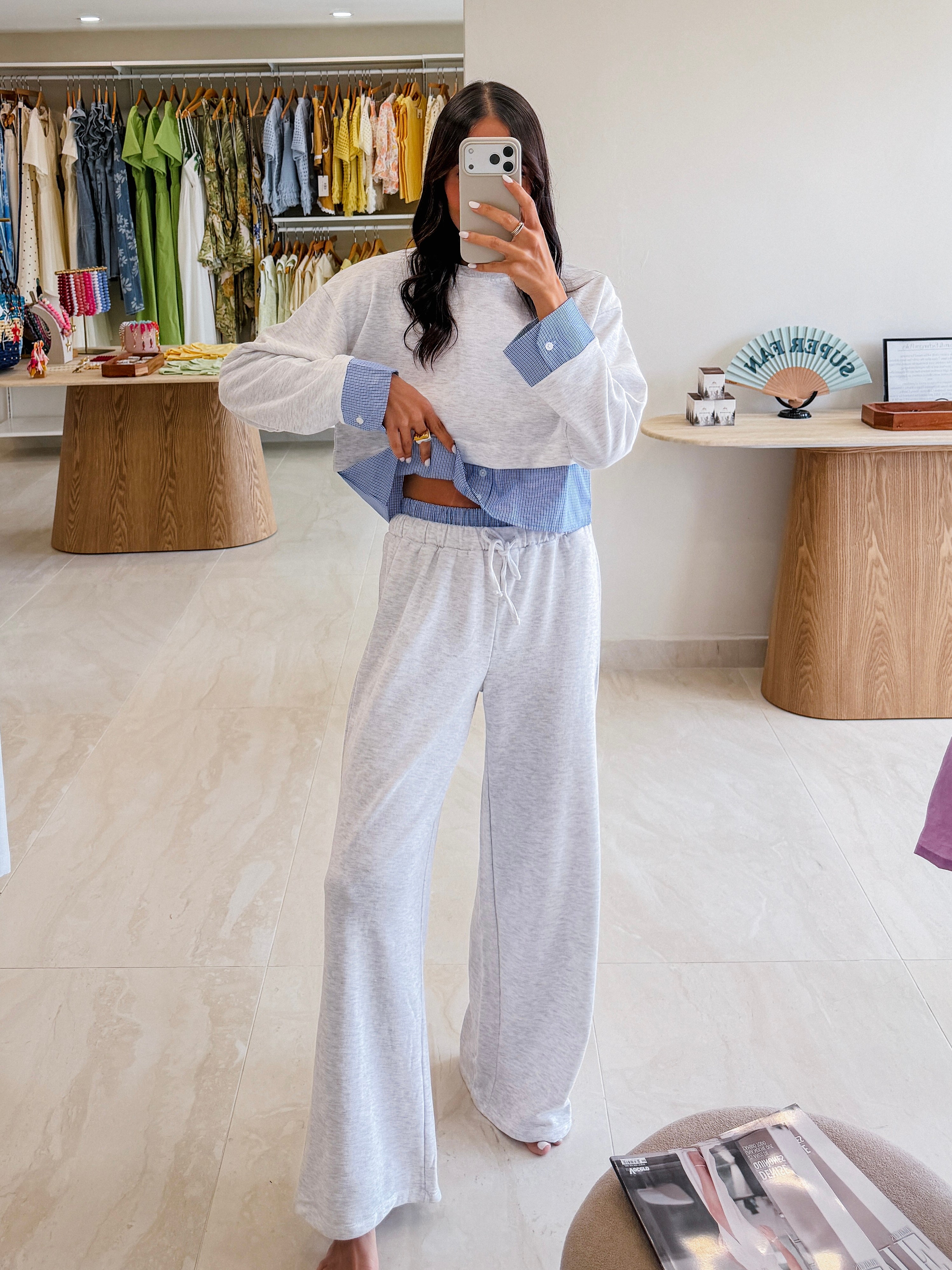 HEATHER CONTRASTING SWEATSHIRT LOUNGE SET